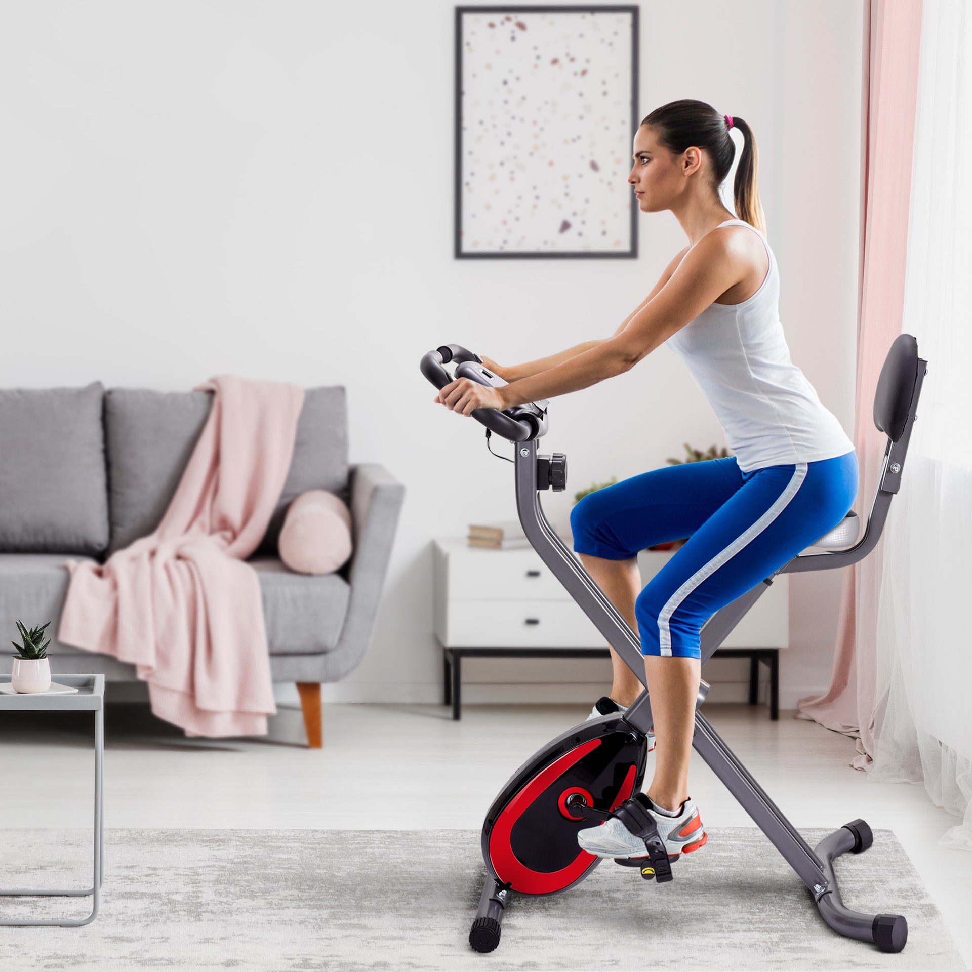 Zoomyo Heimtrainer 300B Fahrradtrainer mit Rückenlehne, Trainingscomputer & App, mühelos zusammenklappbar