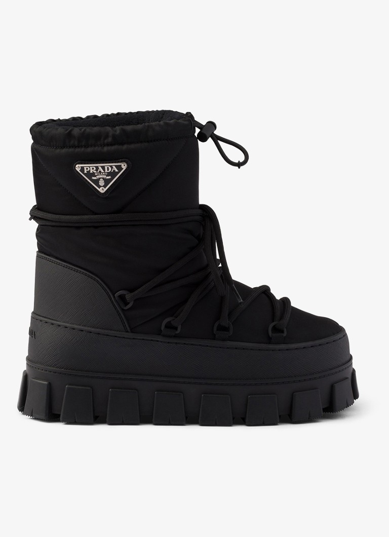 Buty śnieżne Prada Re-Nylon ze skórzanymi detalami
