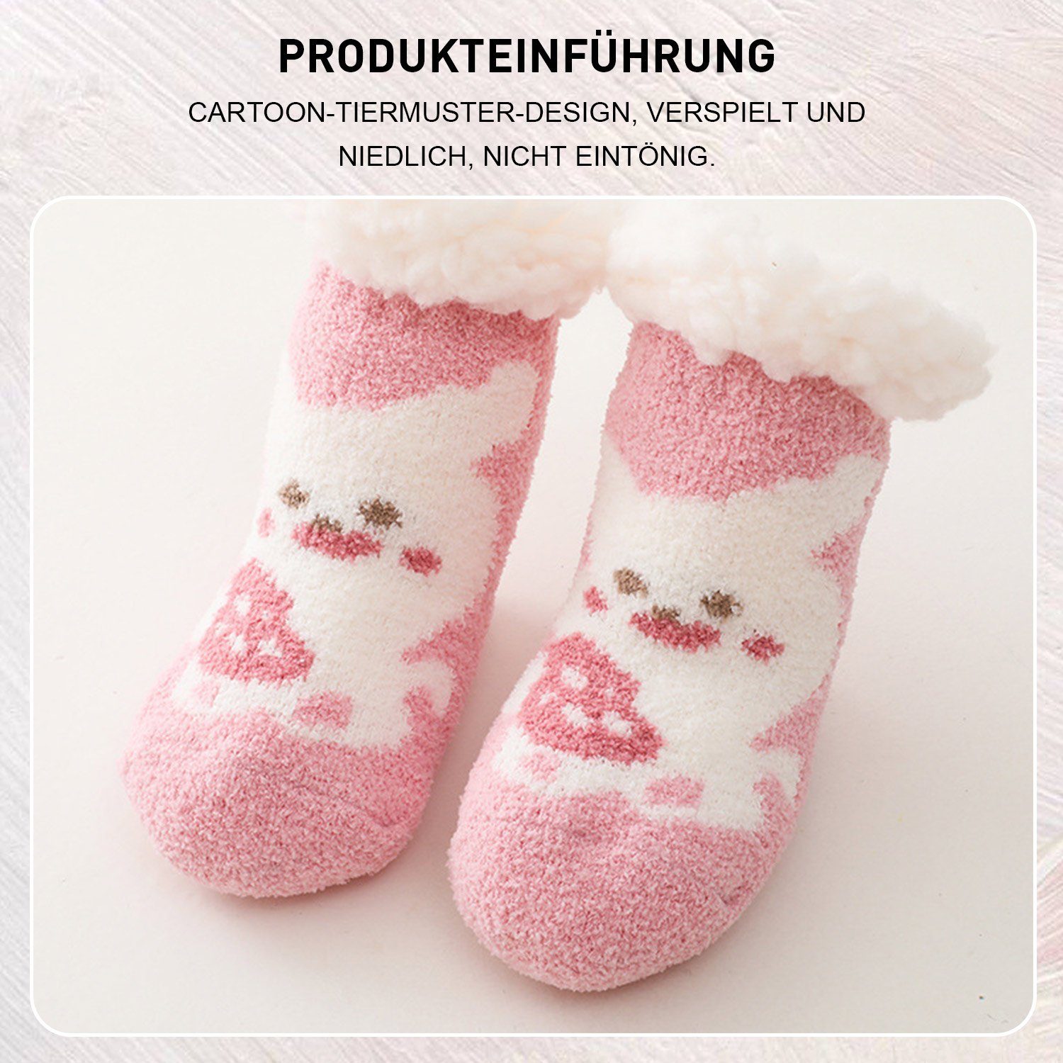 Daisred Thermosocken 3 Paar Kinder Tiersocken Flauschige Bodensocken