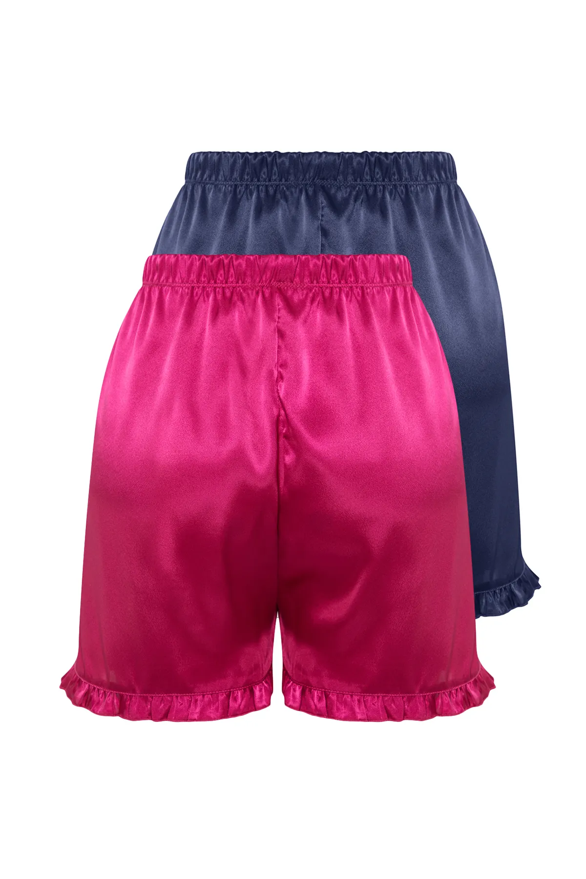 Trendyol Collection  2er-Pack Pyjamahosen aus Satin mit Rüschendetail in Marineblau und Rosa - THMSS24PJ00029