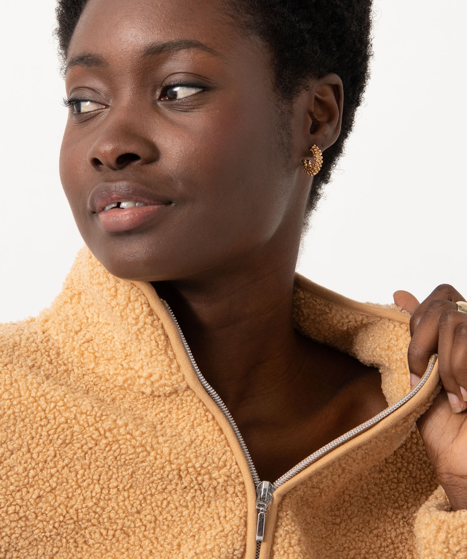 Sweat en maille bouclette avec col zippé femme beige | GEMO