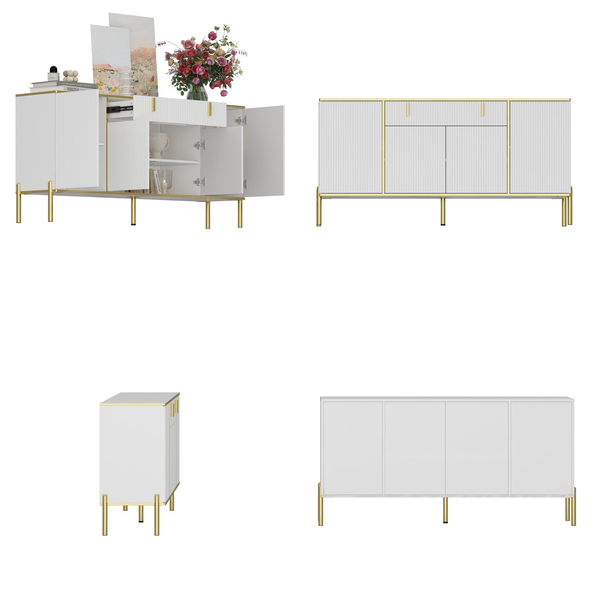 FUFU&GAGA Sideboard Komodenschrank mit 4 Türen und 1 Schublade