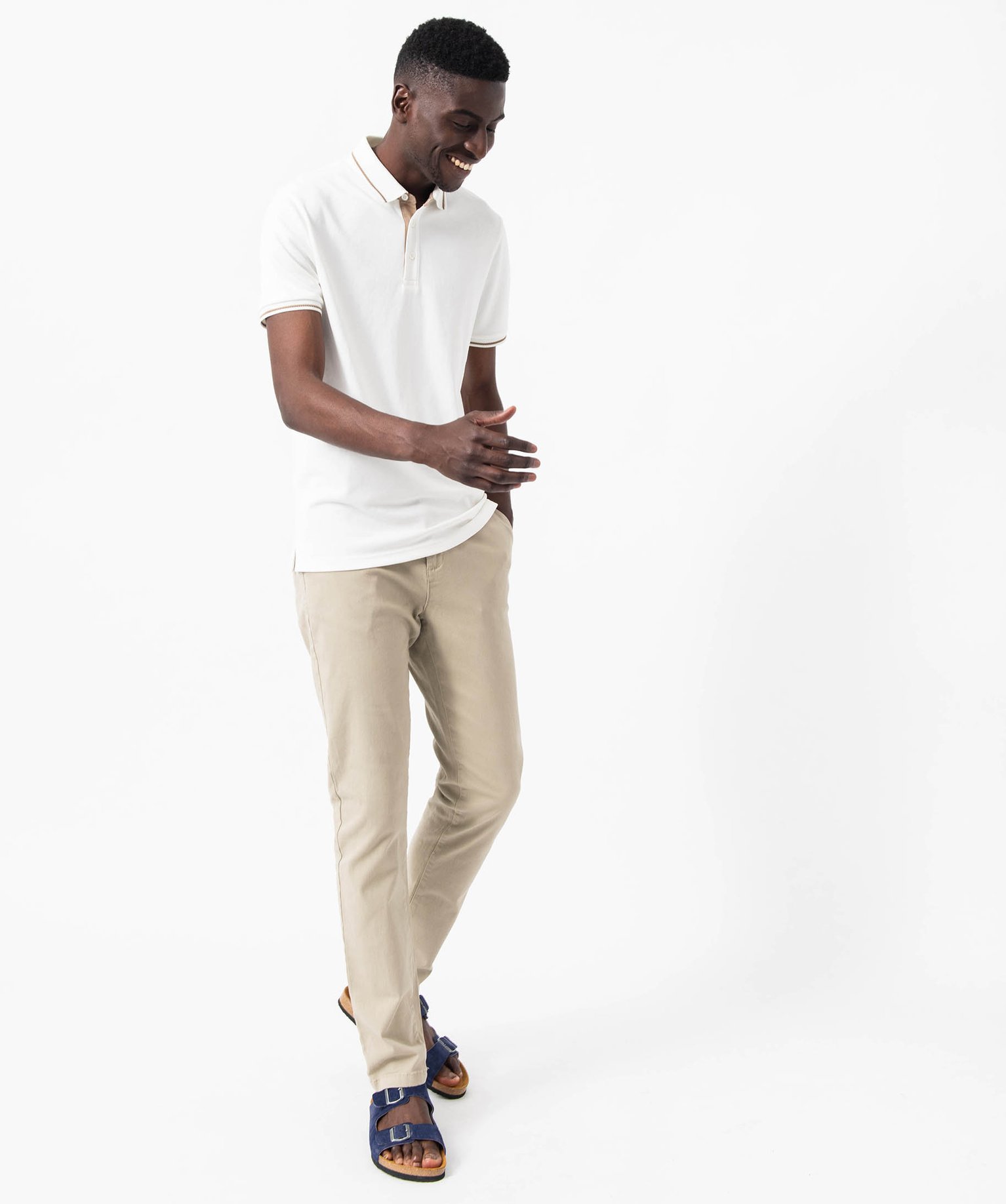 Polo à manches courtes en maille extensible homme blanc | GEMO