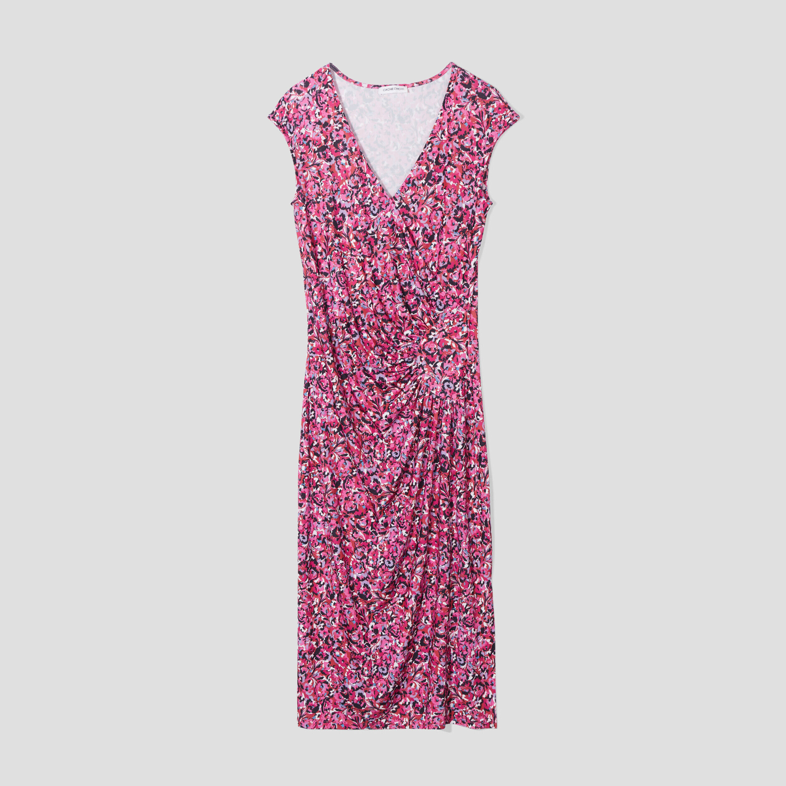 Robe midi droite drapée satin rouge femme | Cache Cache