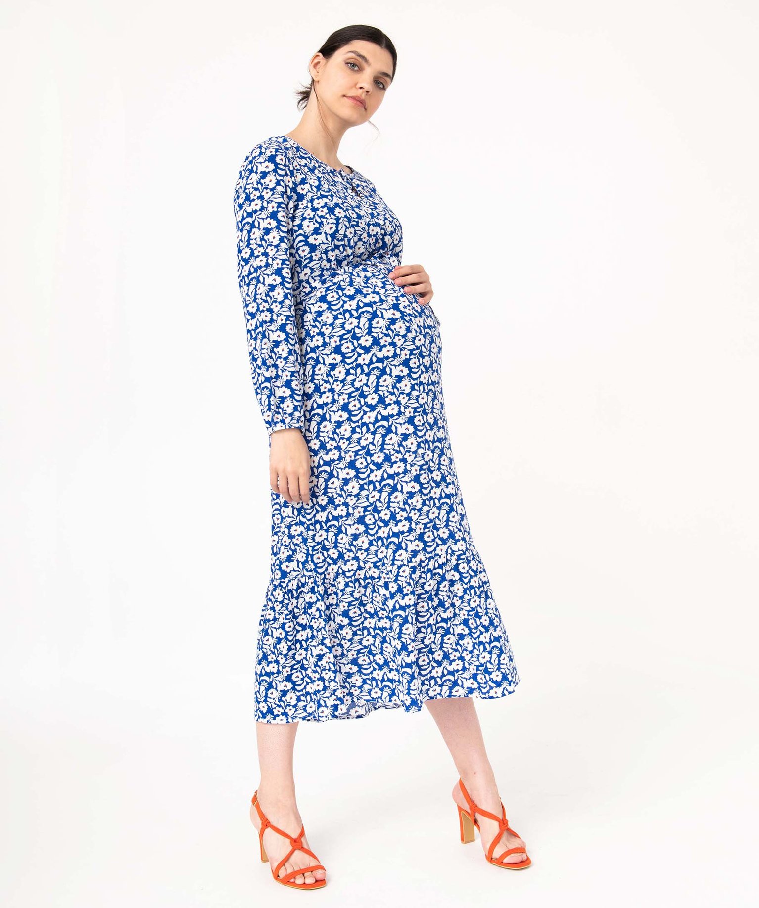 Robe de grossesse longue en viscose fleuri imprime | GEMO
