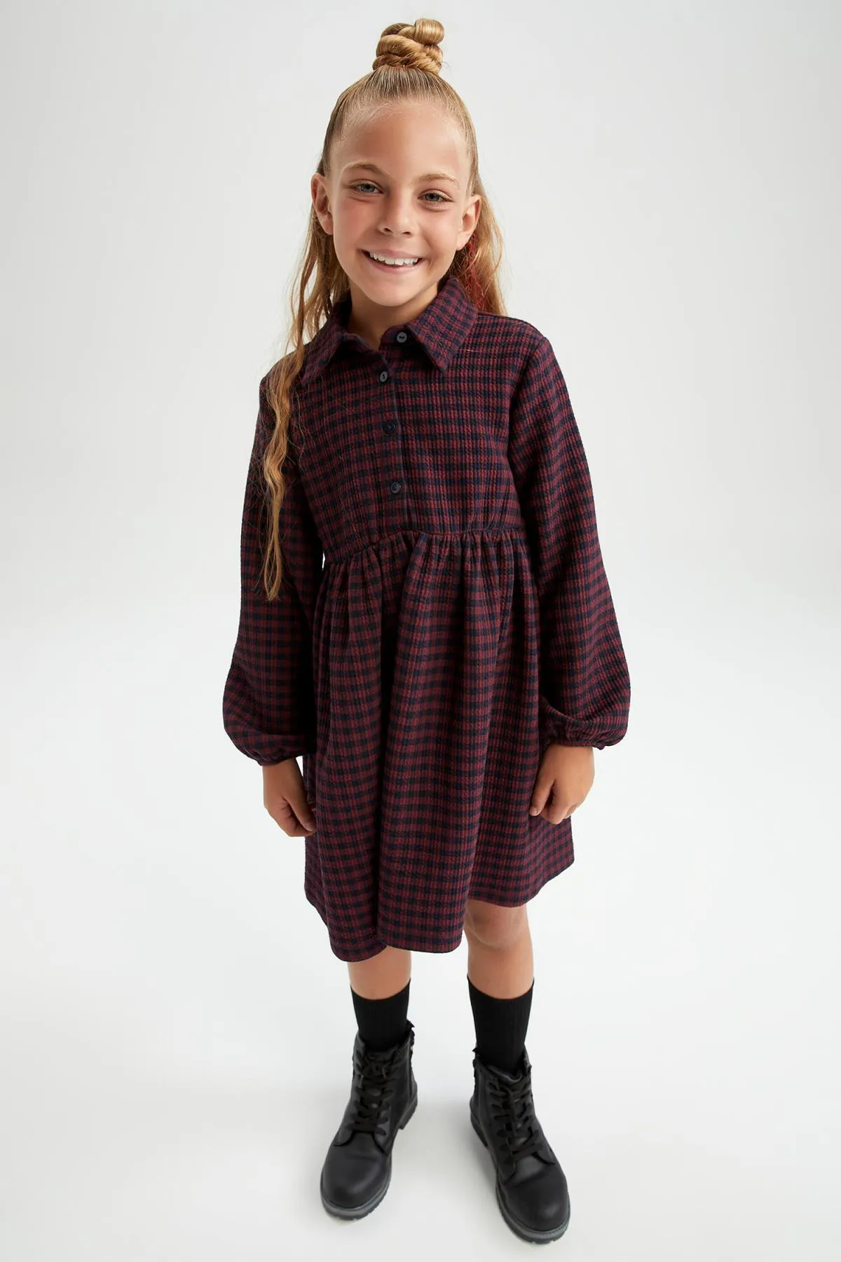 DeFacto  Kariertes Langarmkleid mit Polokragen für Mädchen