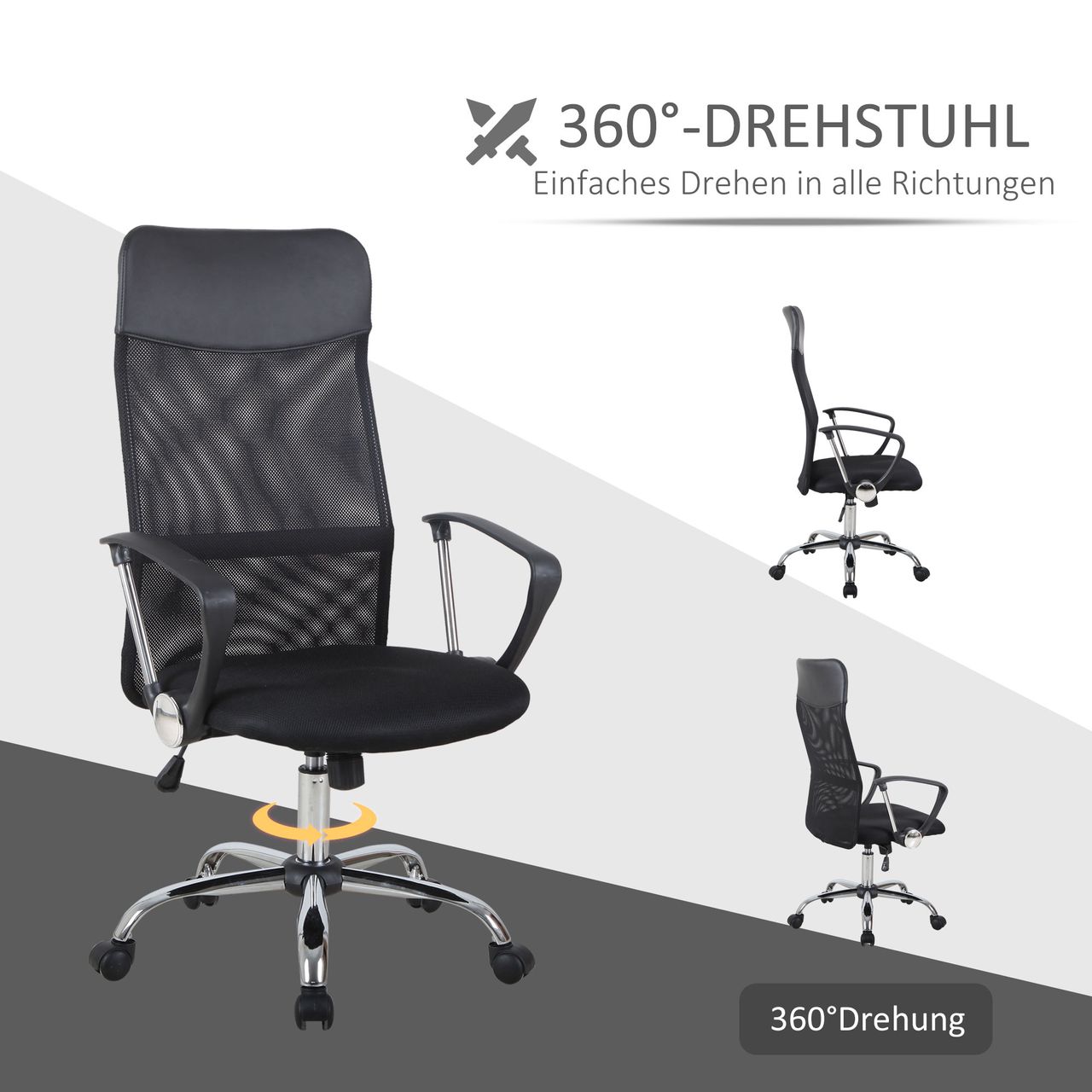HOMCOM Bürostuhl Drehstuhl mit Wippenfunktion Gaming Stuhl Schaumstoff Netz