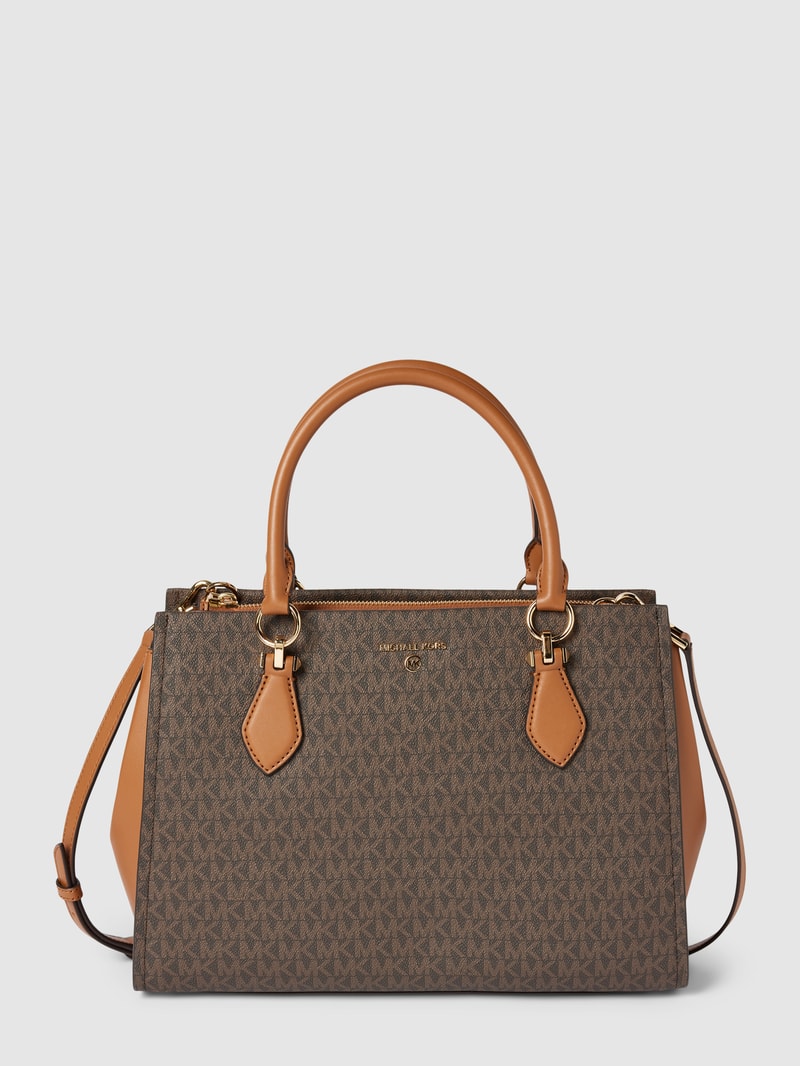 Handtasche mit Allover-Label-Print Modell 'MARILYN' in mittelbraun