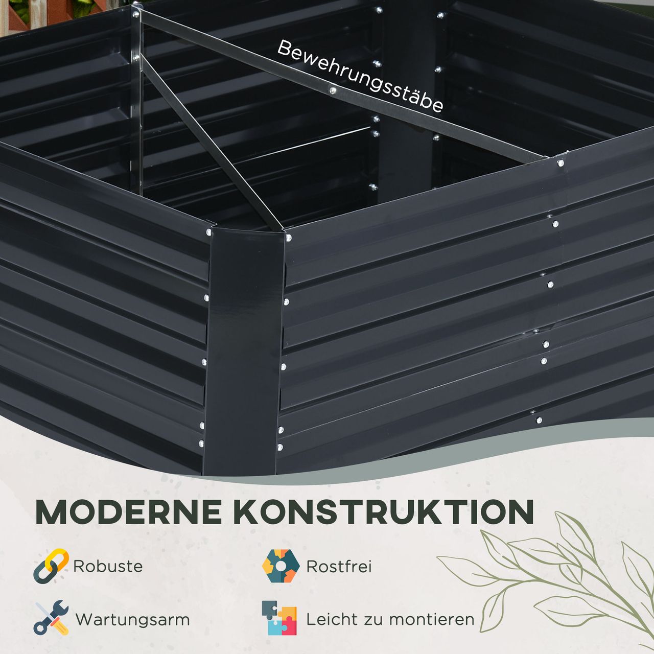 Outsunny 3-teiliges Set Pflanzkasten mit Stützgitter Gartenbeet für Garten Stahl Grau
