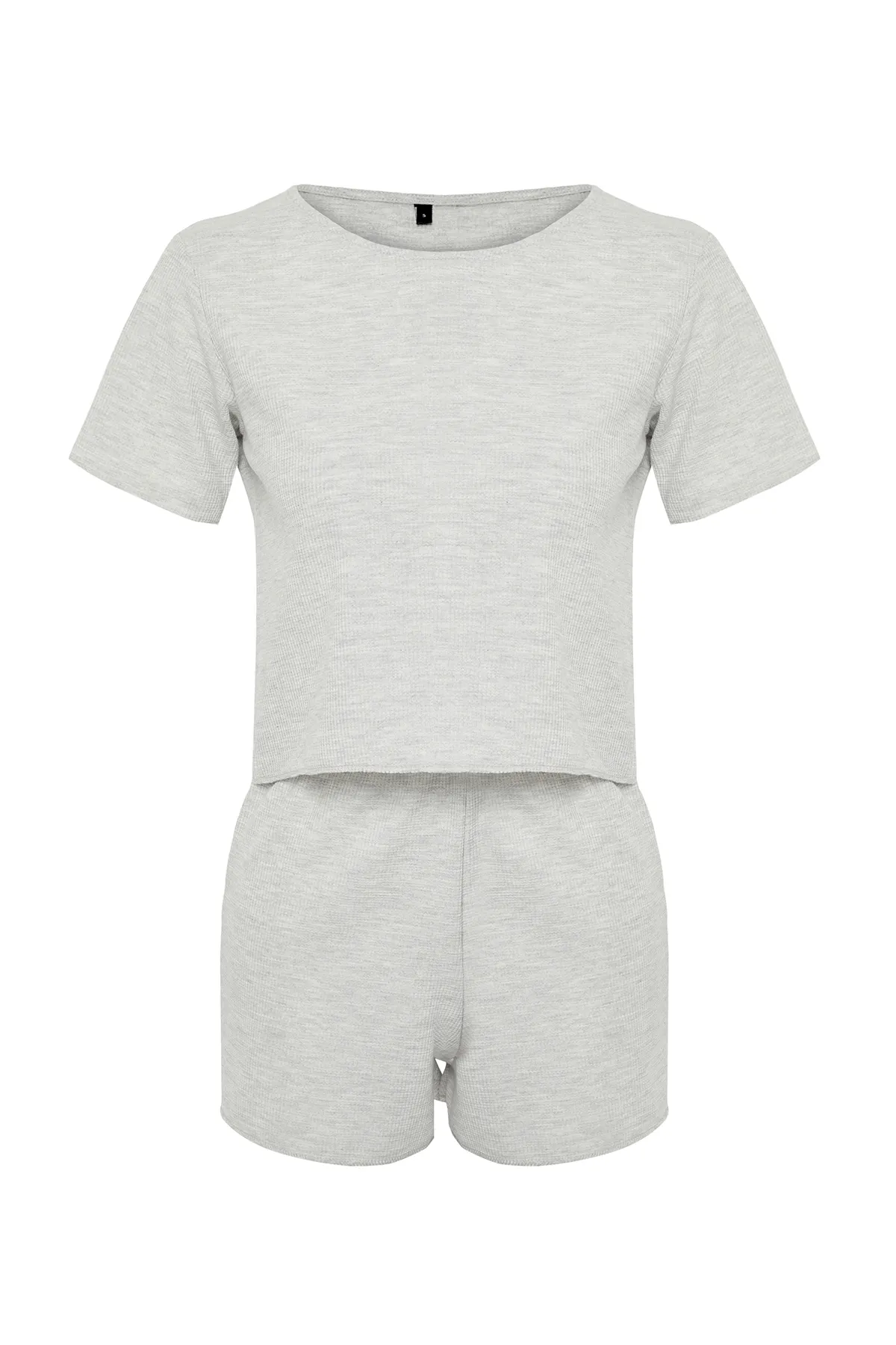 Trendyol Collection  Gestricktes Pyjama-Set mit Waffelstruktur in Grau-Melange THMSS24PT00126