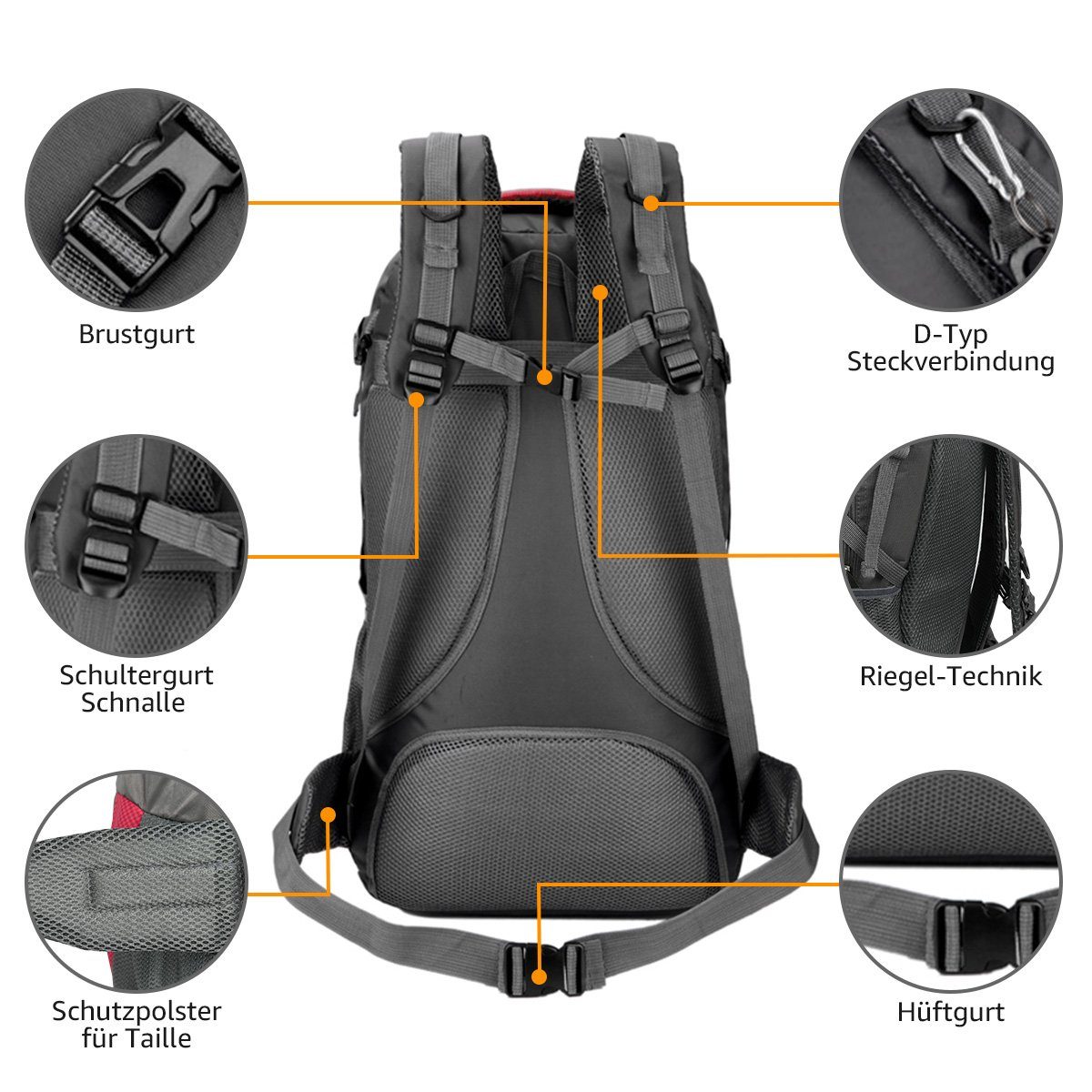7Magic Wanderrucksack 60L XXL Rucksack Trekkingrucksack Reiserucksack Outdoorrucksack, Outdoor Daypack mit Hüftgurt, für Wandern, Klettern, Reisen Sport
