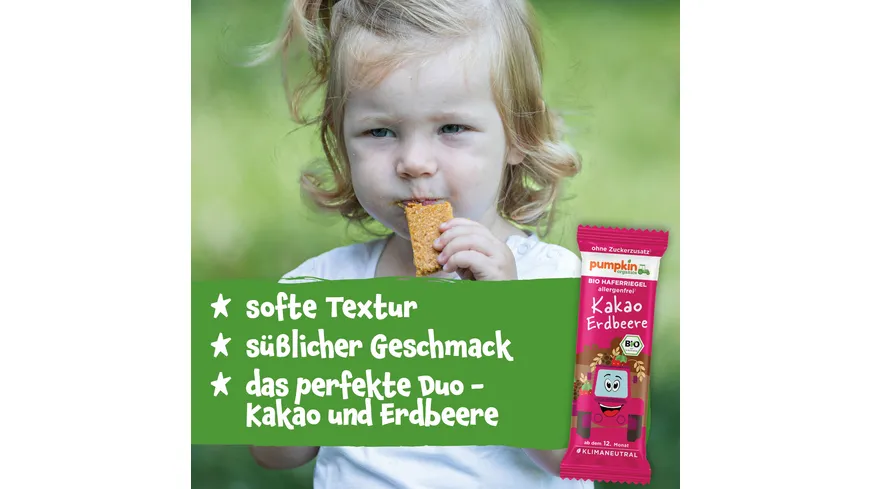 pumpkin organics Bio Haferriegel mit Kakao & Erdbeere 20 g