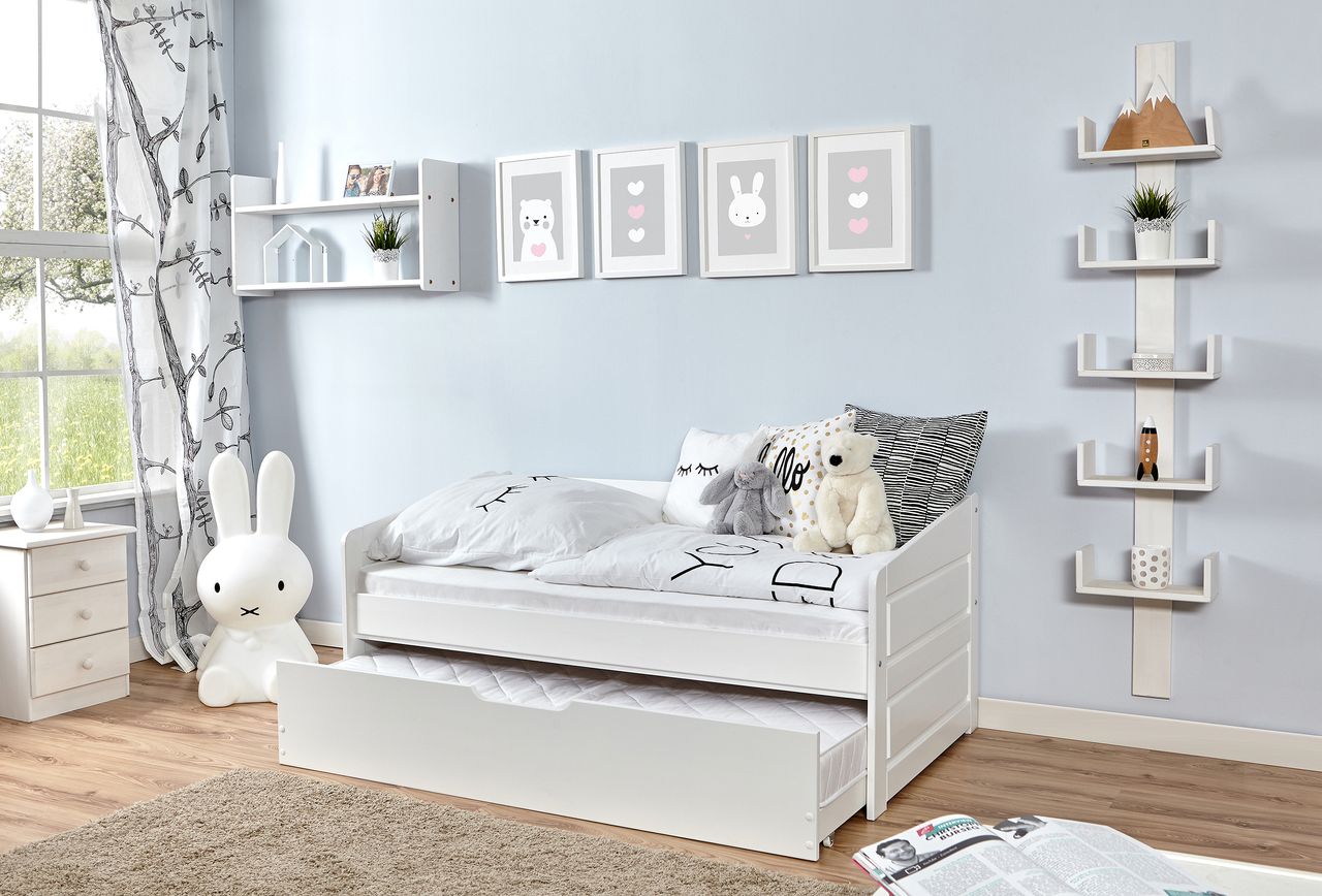 Ticaa Sofabett MINI Micki Buche weiß 80x160 cm Var 1 - mit Zusatzbett - inkl. 2 Matratzen