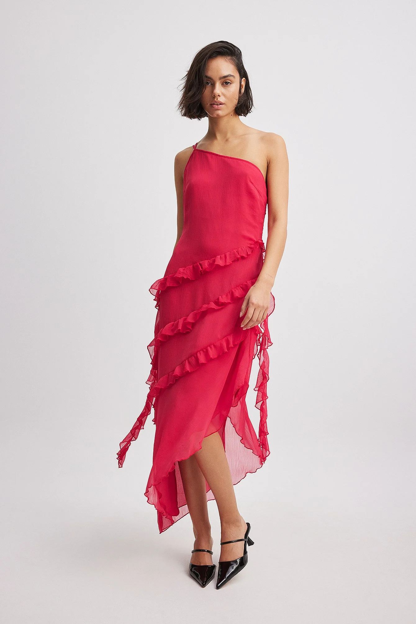 Chiffon-Midikleid mit Rüschen