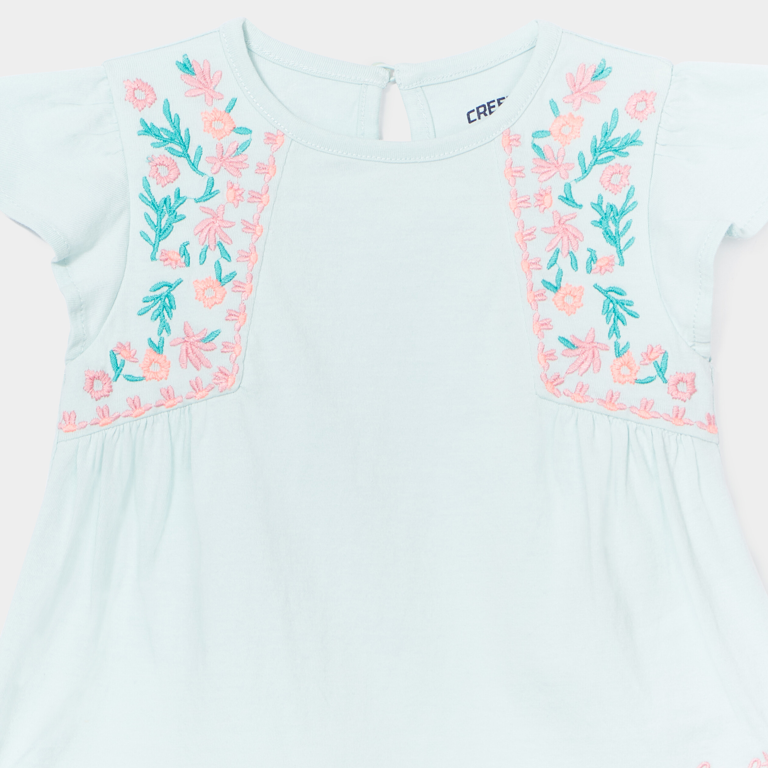 T-shirt broderie manches courtes Creeks bleu turquoise bébé fille | La Halle