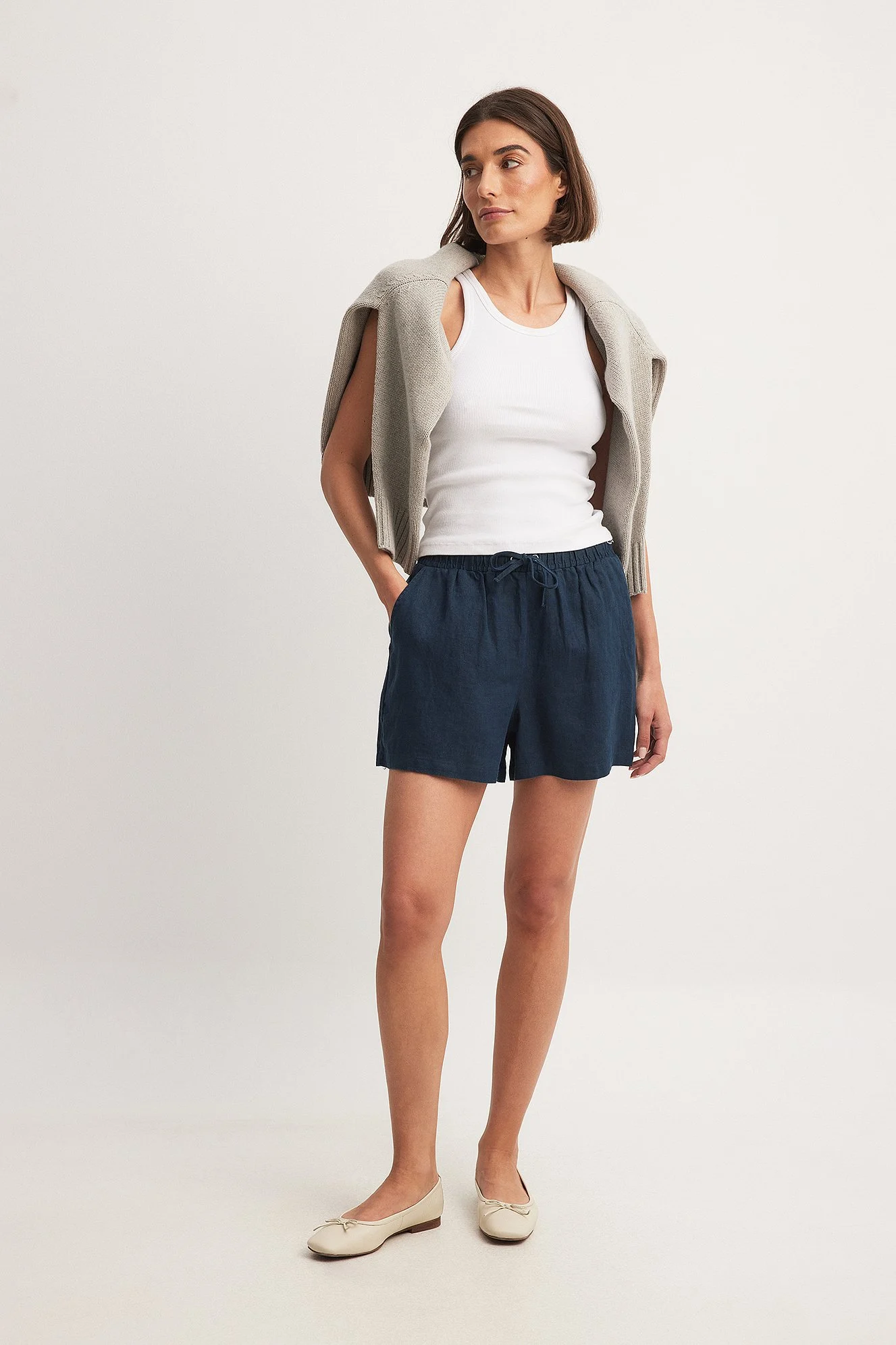 Leinen-Shorts mit elastischem Taillenbund
