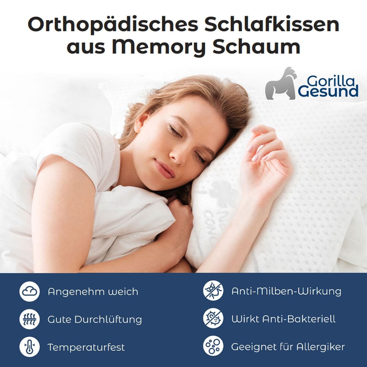 Gorilla Gesund Nackenkissen Silver Neck aus Memory Schaum, Bezug mit Silberfasern