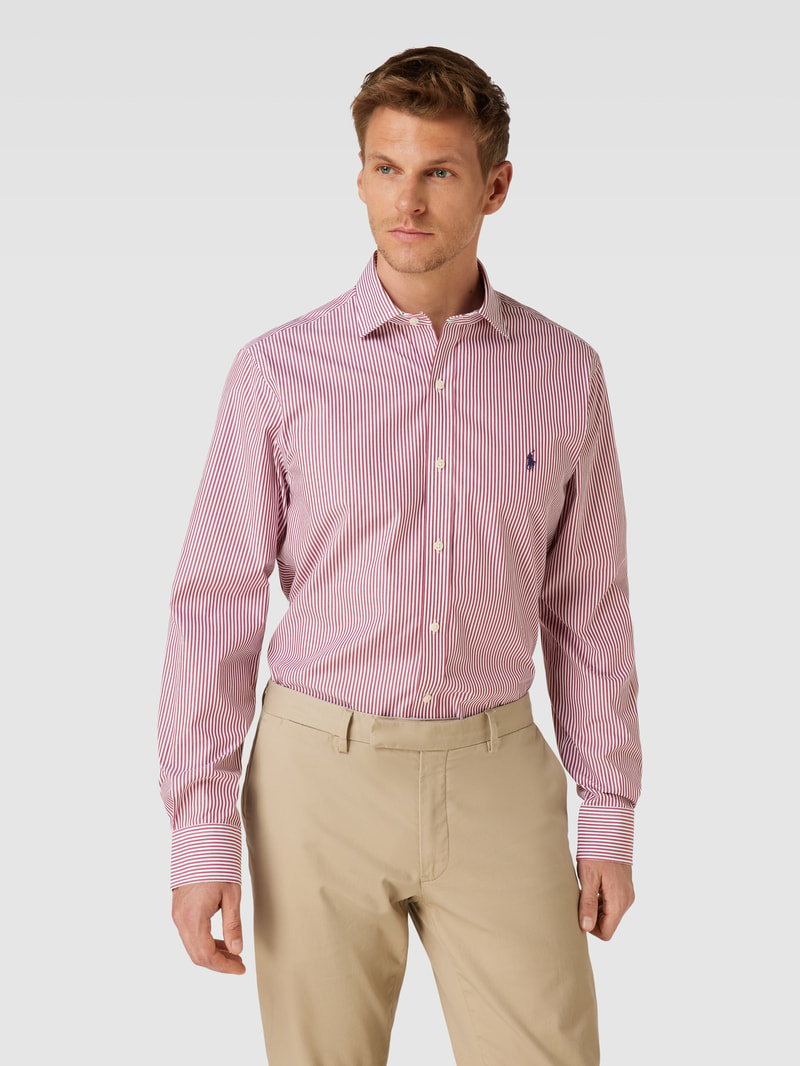 Slim Fit Business-Hemd mit Streifenmuster in rot