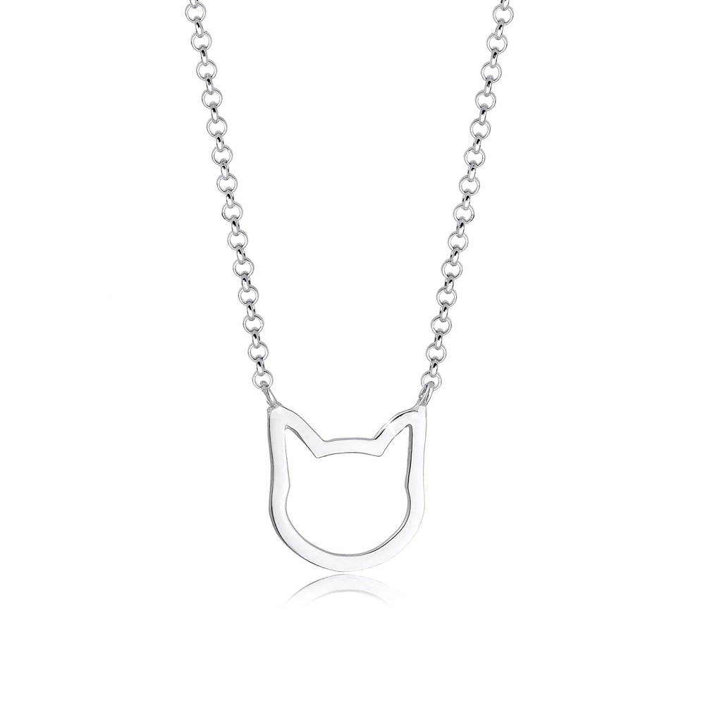 Elli Elli Collier Erbskette Cut-Out Katze Anhänger Trend 925 Silber Bijoux