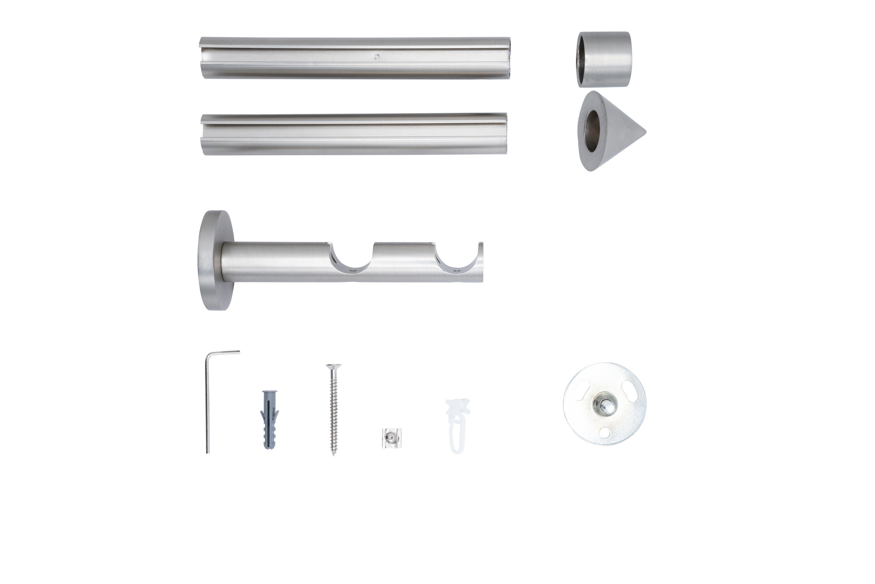 Gardinenstange Profil Wandabstand 12cm Spitze, ondeco, Ø 20 mm, 2 läufig-läufig, Maßanfertigung, Bohren, verschraubt