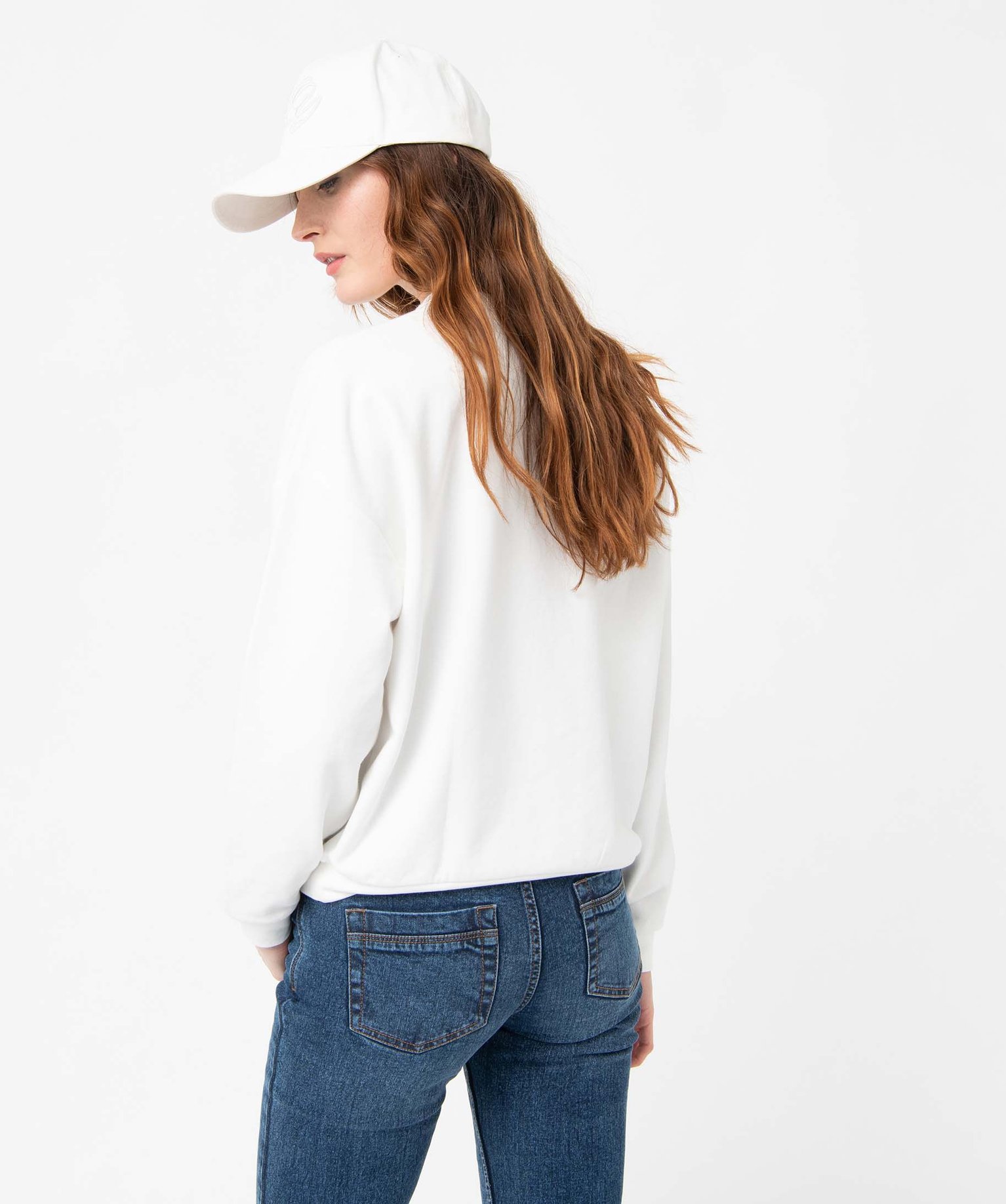 Sweat femme oversize à message brodé ecru | GEMO