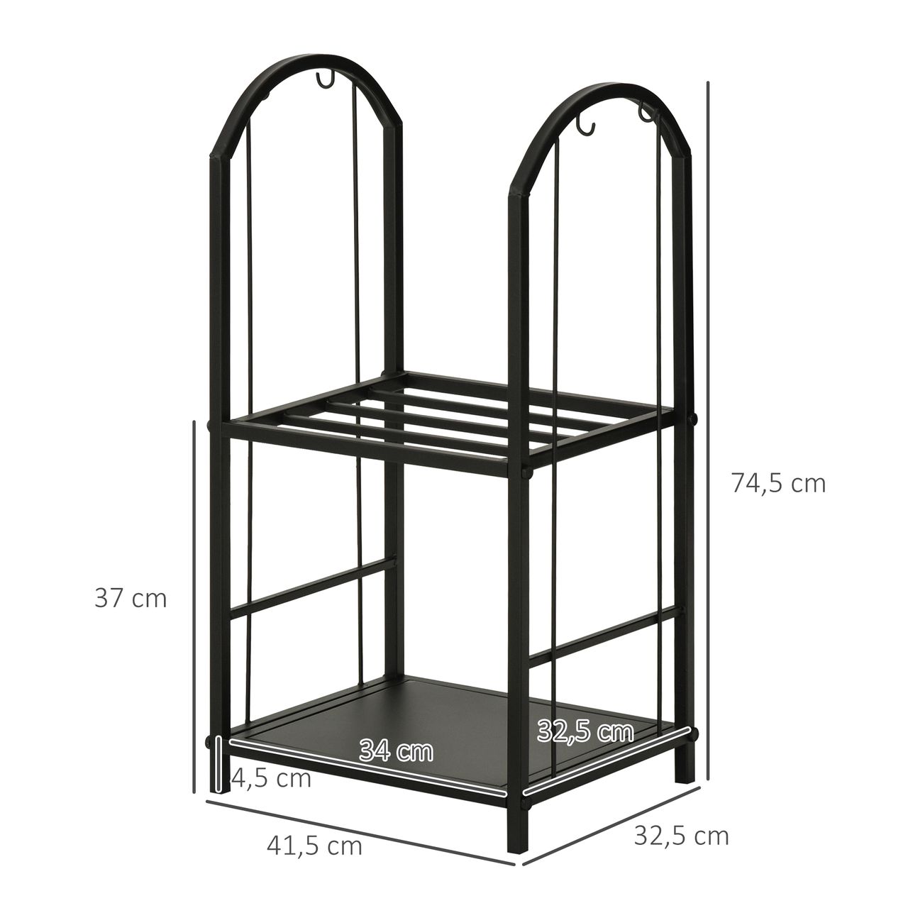 Outsunny kaminholzregal Kaminholzständer Brennholzregal Metall Schwarz 41,5 x 32,5 x 74,5 cm