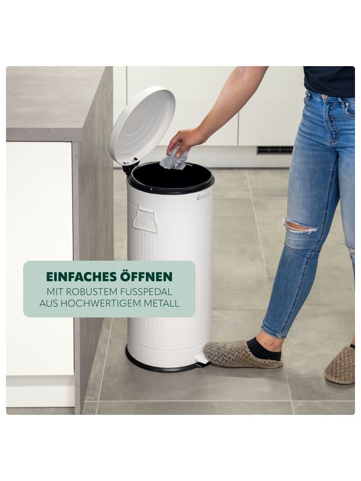 eluno Abfalleimer VINTAGE, Treteimer, 30 Liter Fassungsvermögen aus weißem Metall günstig kaufen onesize