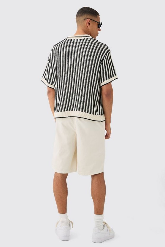 Kastiges Oversize Poloshirt mit Streifen