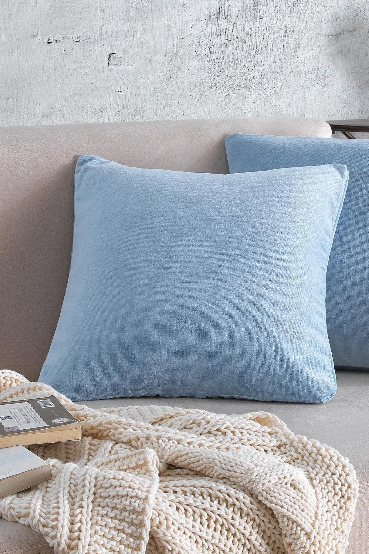 Znp Home  Gemütlich | 2 Stück blauer Samt-Baumwoll-Kissenbezug, 44 x 44 cm