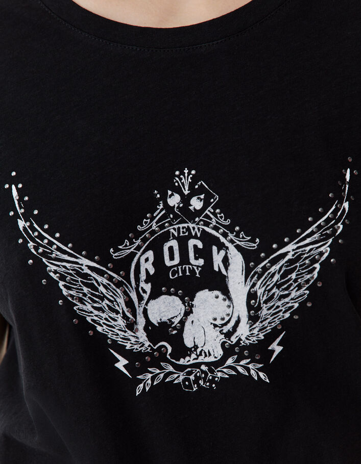 Tee-shirt noir visuel tête de mort ailée Femme