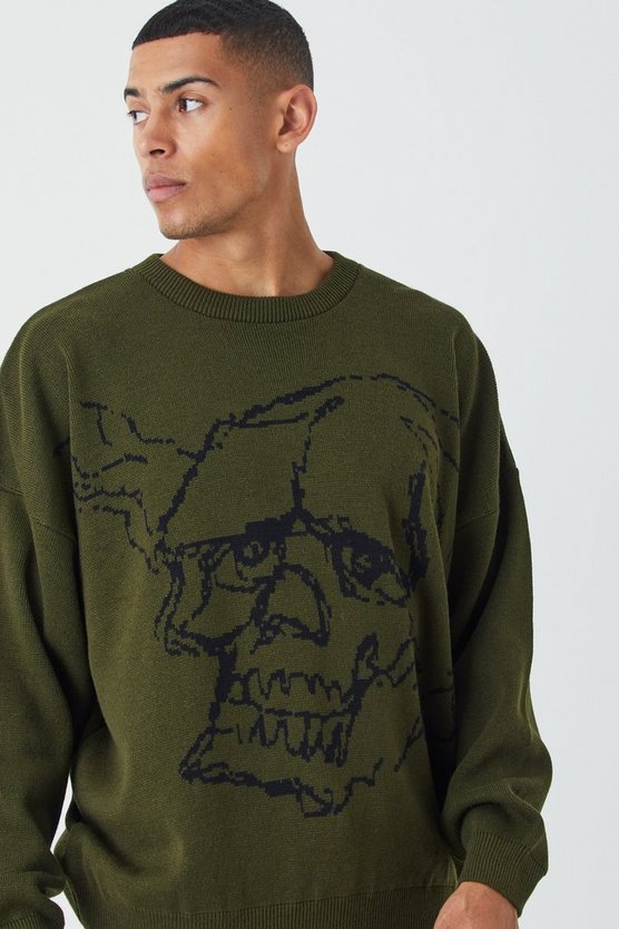 Oversize Pullover mit Totenkopf-Print