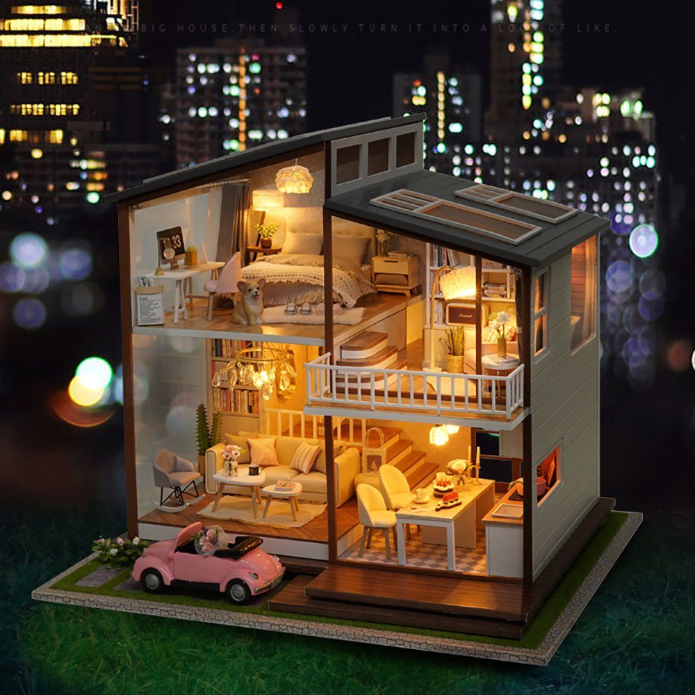 Cute Room 3D-Puzzle DIY holz Miniature Haus Puppenhaus Traumhaus Freedom, Puzzleteile, 3D-Puzzle, Miniaturhaus, Maßstab 1:24, Modellbausatz zum basteln