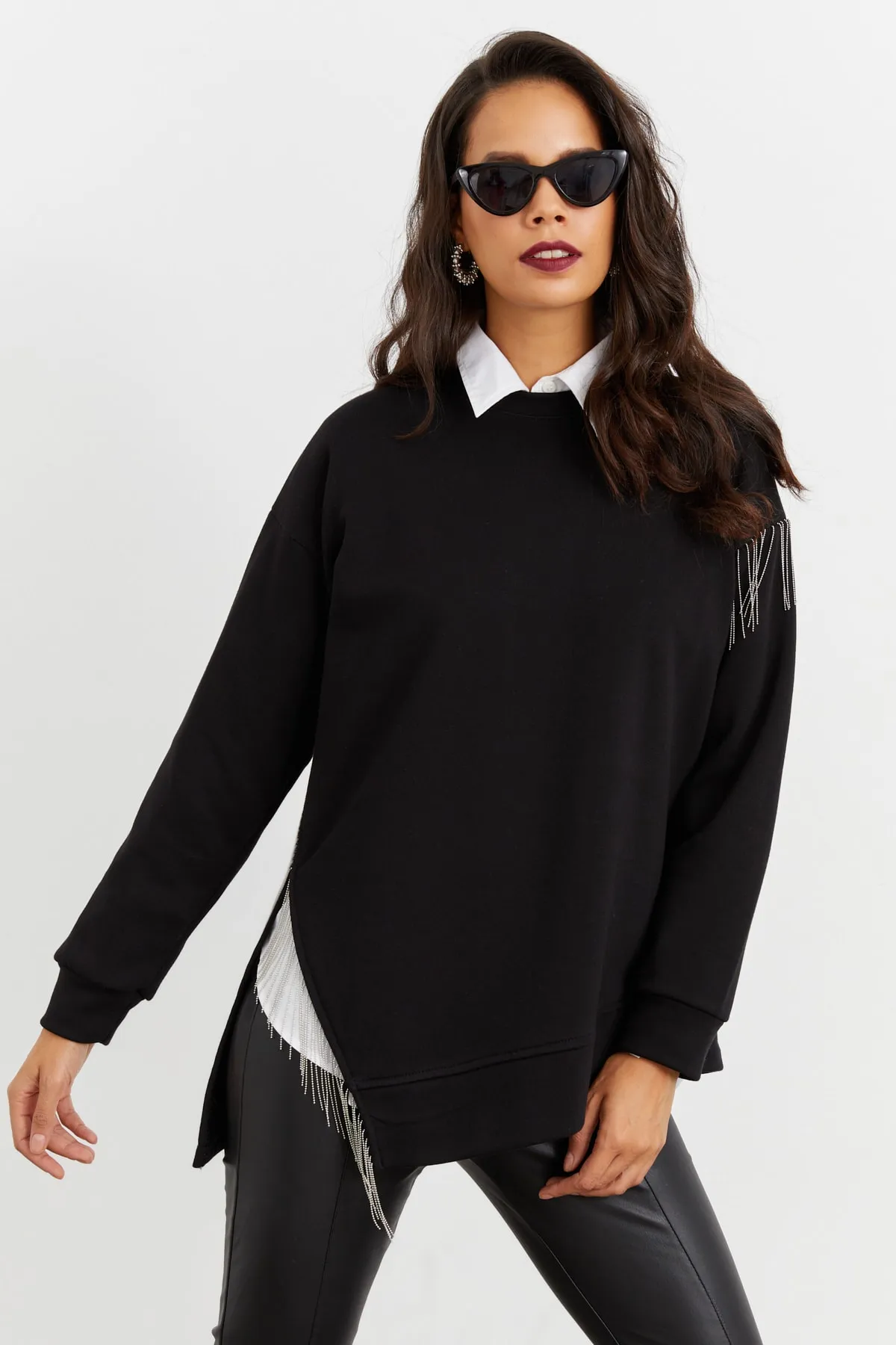 Cool & Sexy  Schwarzes asymmetrisches Sweatshirt für Damen BK1526