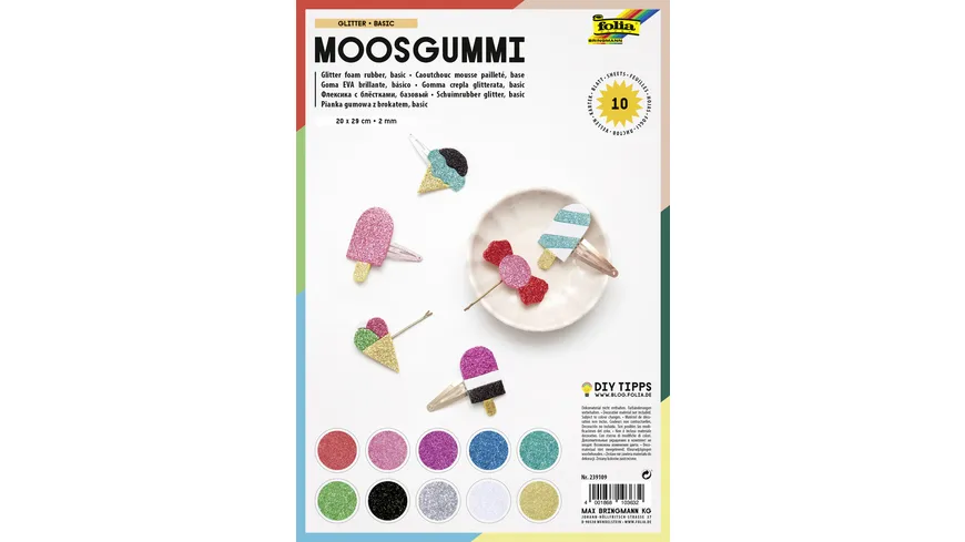 folia Glitter-Moosgummi 20 x 29cm farblich sortiert