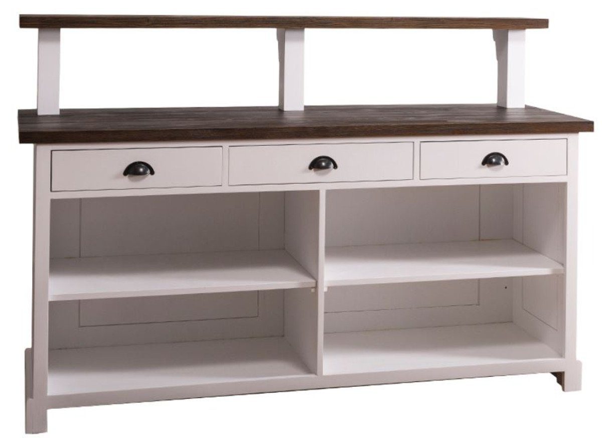 Casa Padrino Barschrank Landhausstil Theke mit 3 Schubladen Weiß / Dunkelbraun 180 x 68 x H. 120 cm - Landhausstil Möbel
