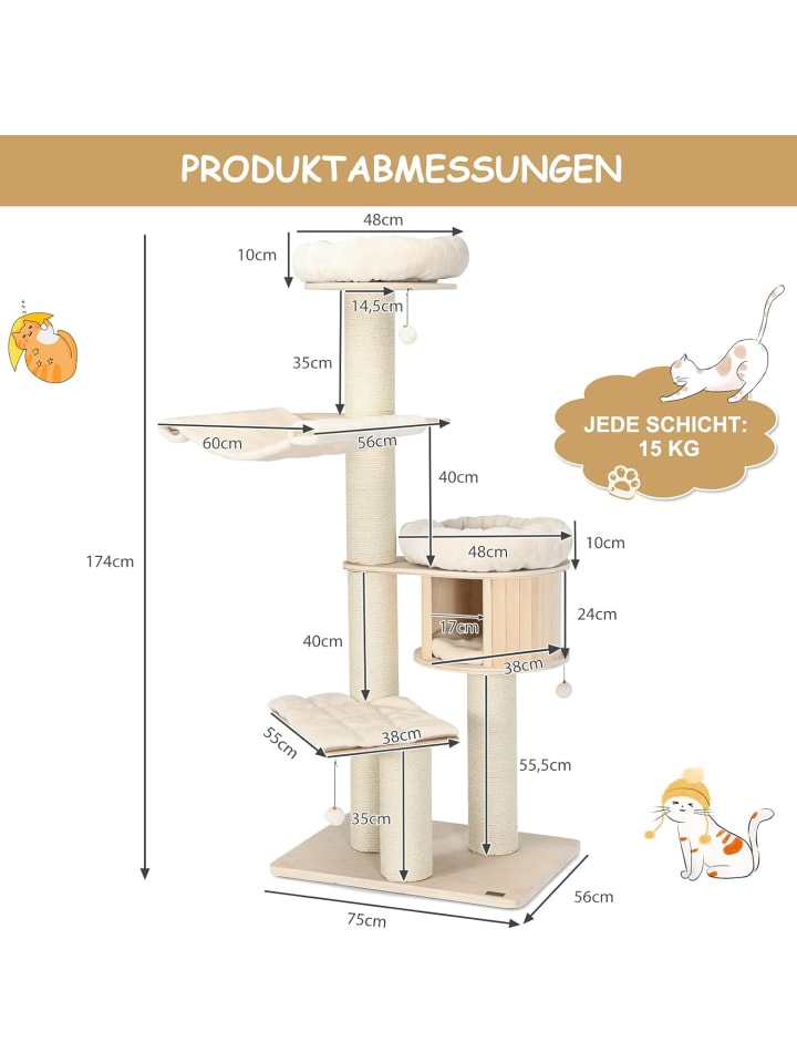 COSTWAY 174cm Kratzbaum in Beige günstig kaufen onesize