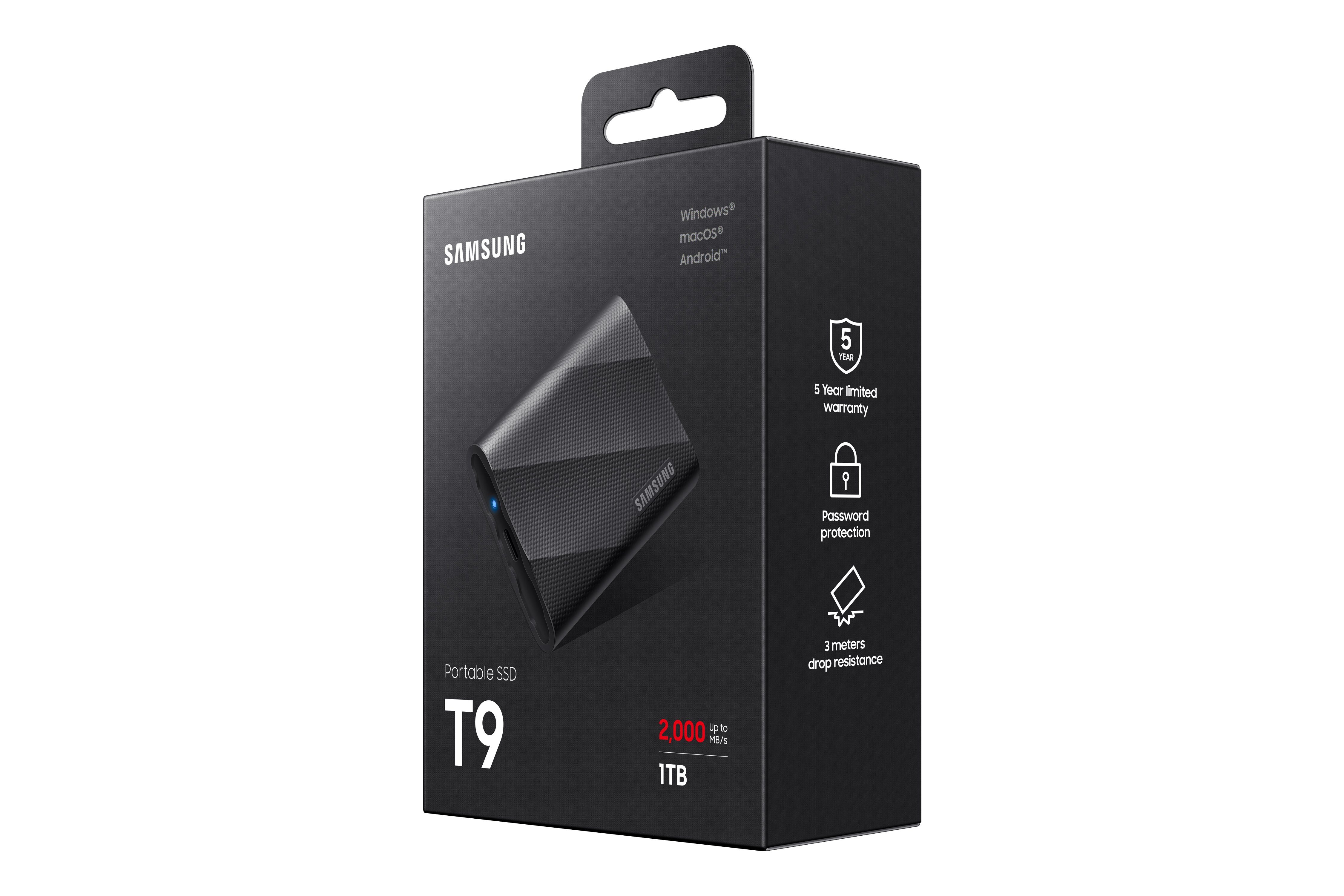 Samsung Portable SSD T9 externe SSD (1 TB) 2000 MB/S Lesegeschwindigkeit, 1950 MB/S Schreibgeschwindigkeit