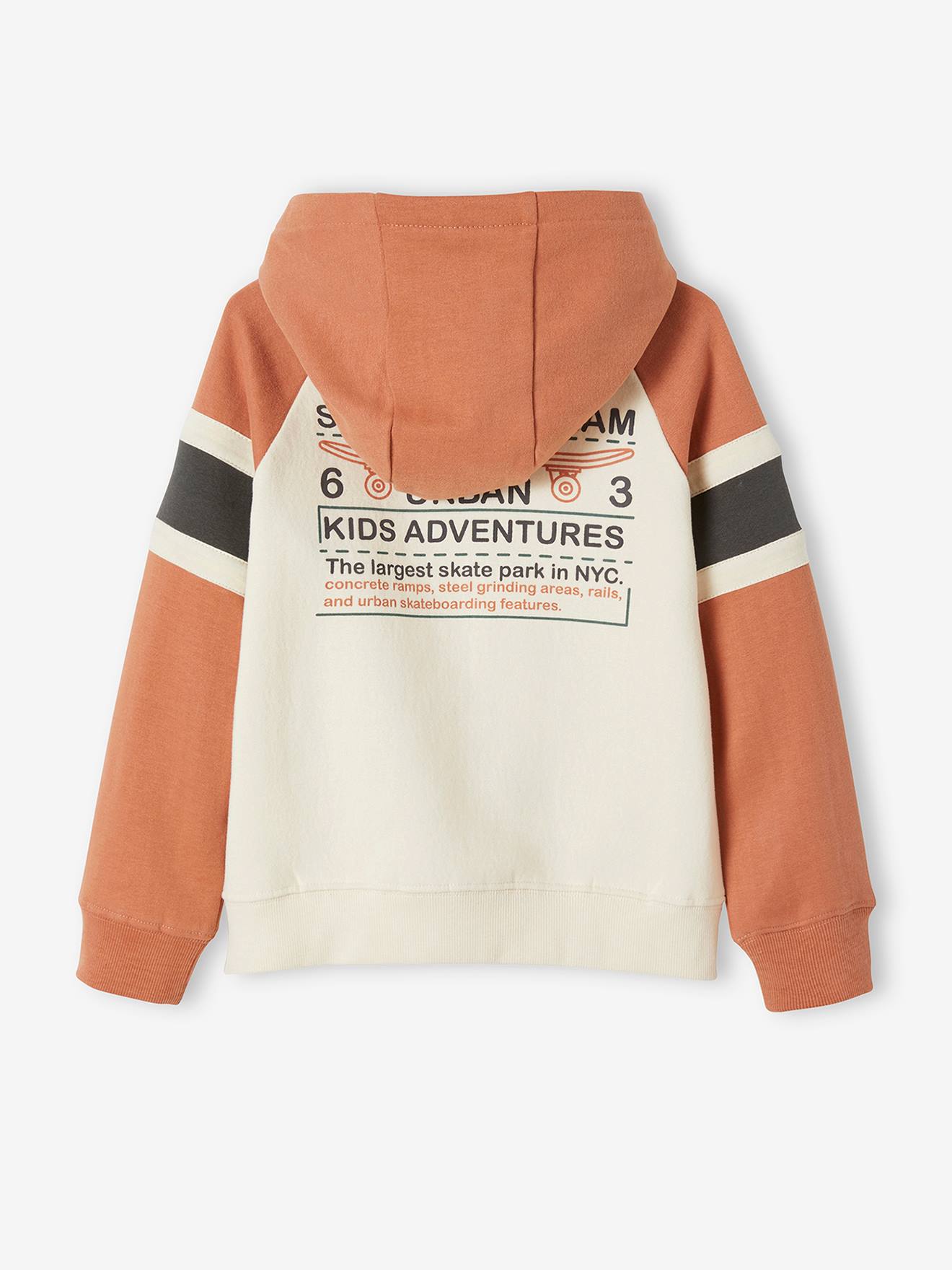 Sweat zippé à capuche grand motif dos garçon gris clair chiné