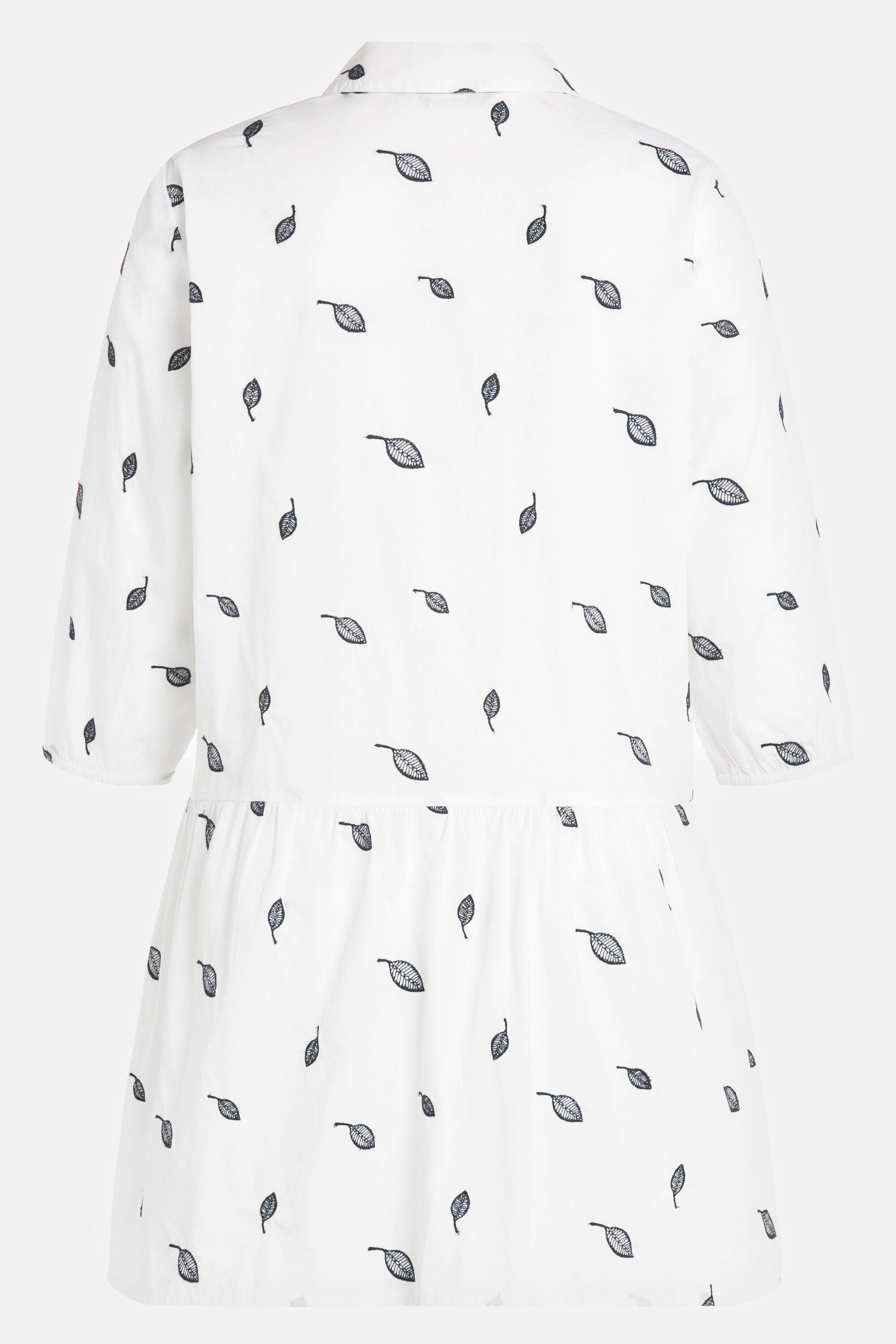 Ulla Popken Tunika Bluse Blätterstickerei A-Linie Hemdkragen 3/4-Arm