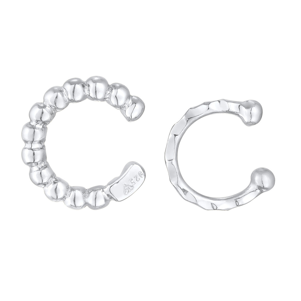 Elli Elli Boucles d'Oreilles Femmes Earcuff Set Boules Martelé en argent sterling 925 Boucles d'oreilles