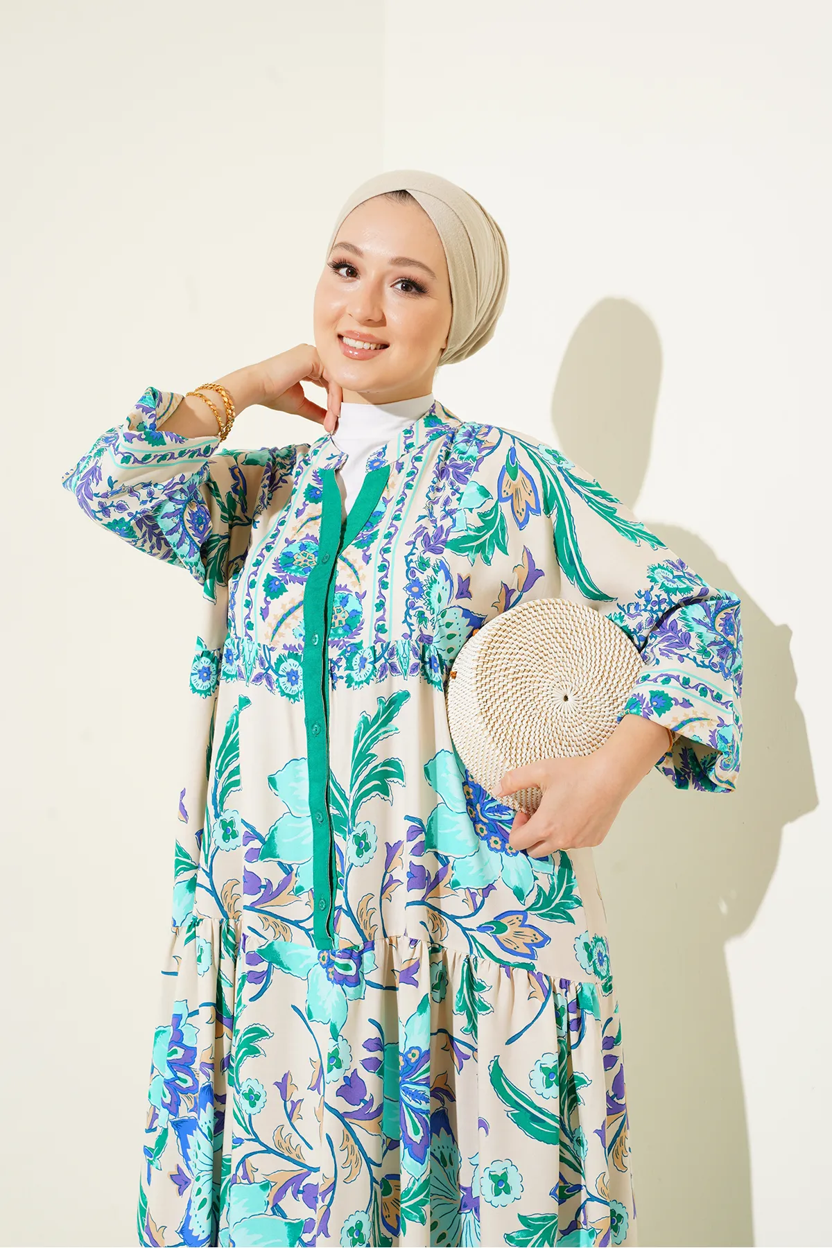 Bigdart  2423 Authentisches gemustertes Kleid – Grün