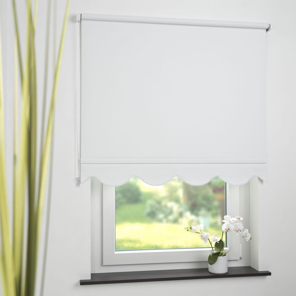 Bella Casa Seitenzugrollo Kettenzugrollo Volantrollo Rollo Klassik Verdunklung 112 x 180 cm weiß für Fenster