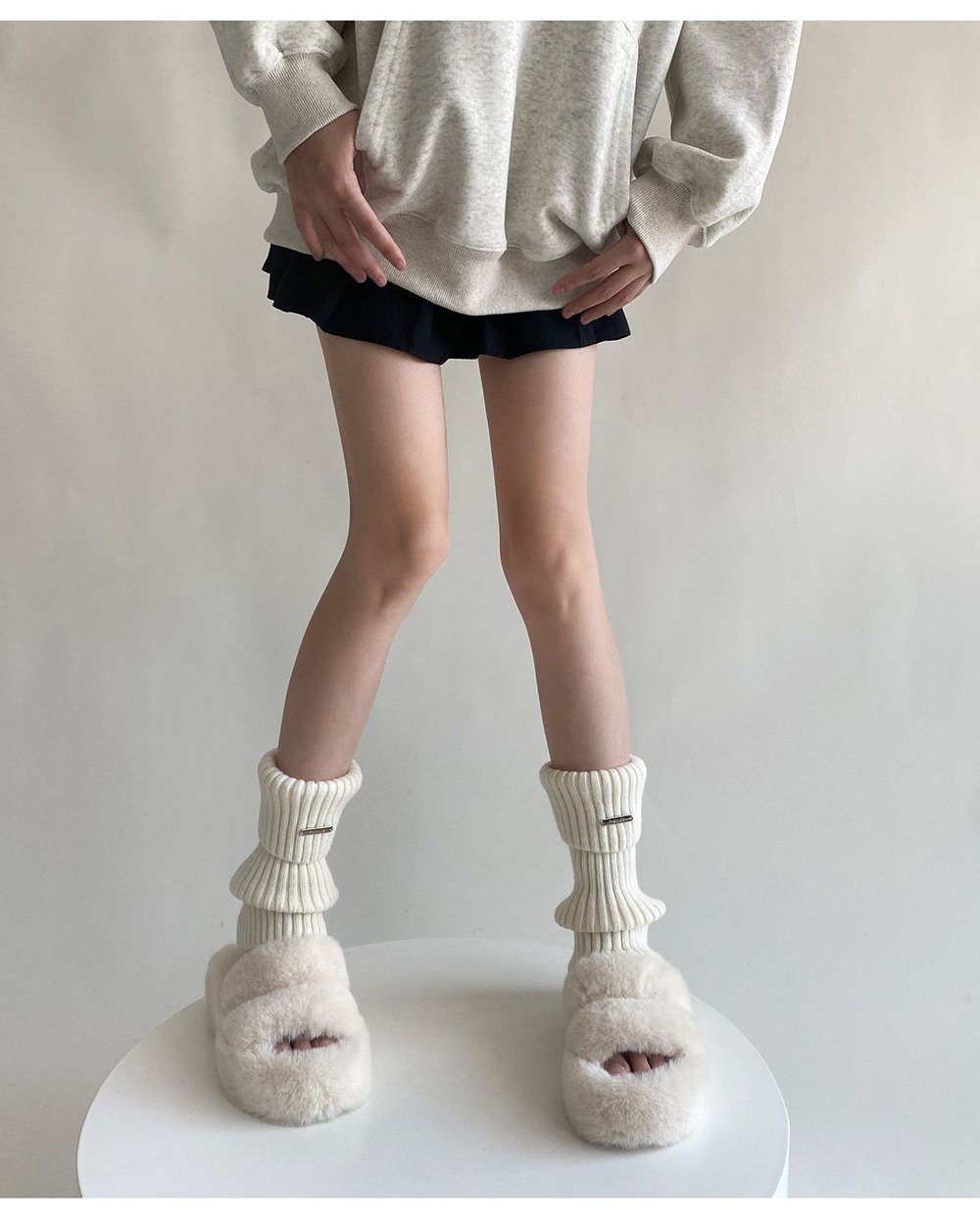 Deliana.makeup Beinstulpen Metal Label Flap Sockliner, Damen Herbst und Winter Stacking Socken Spice Girls Stiefelüberzieher, gestrickte Beinwärmer