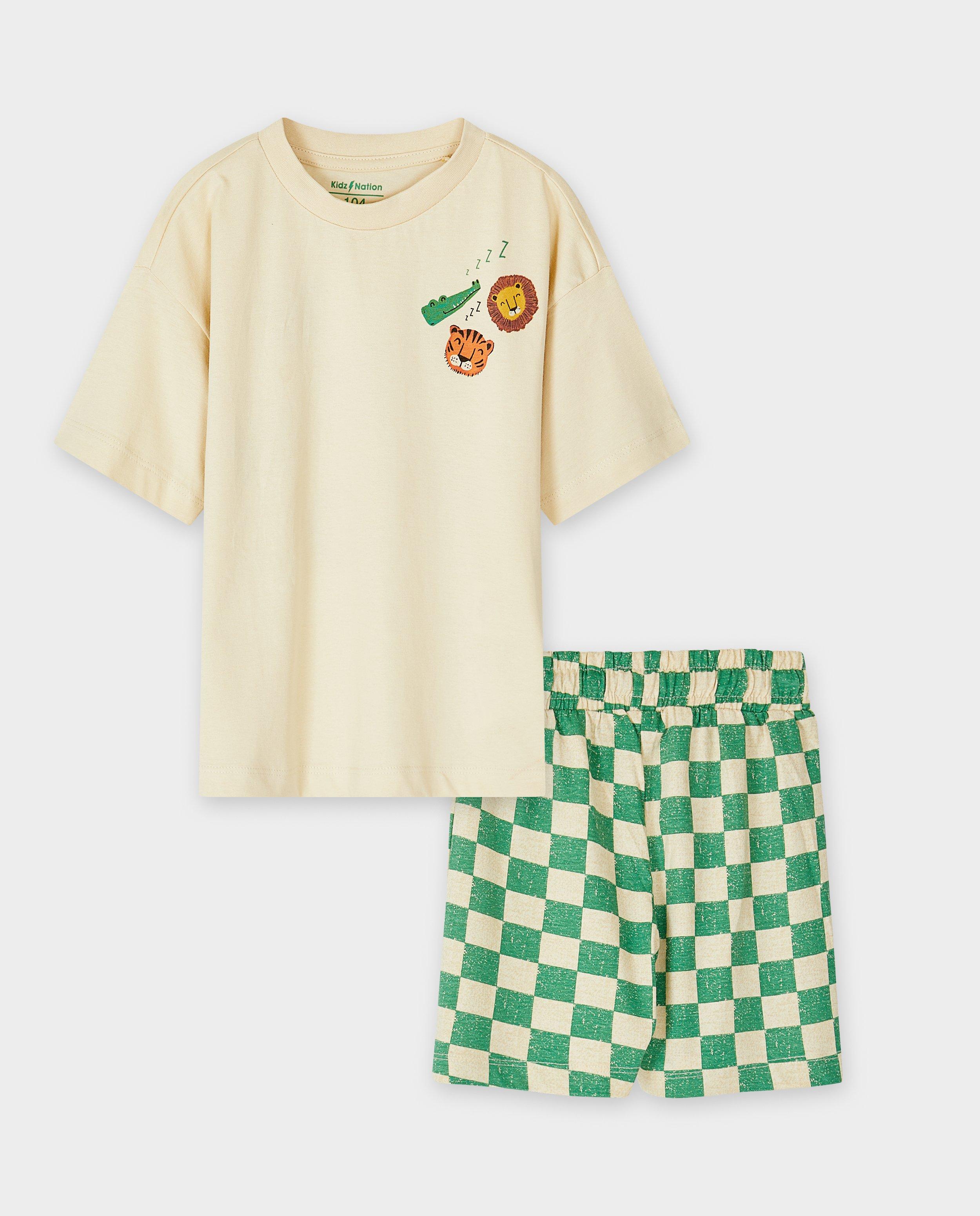 Kidz Nation pizsama állatmintával, fehér színben