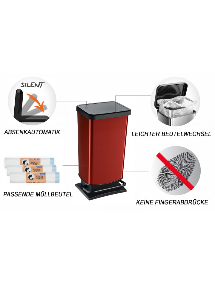 Rotho Paso Mülleimer 40l mit Pedal und Deckel in Rot metallic günstig kaufen onesize