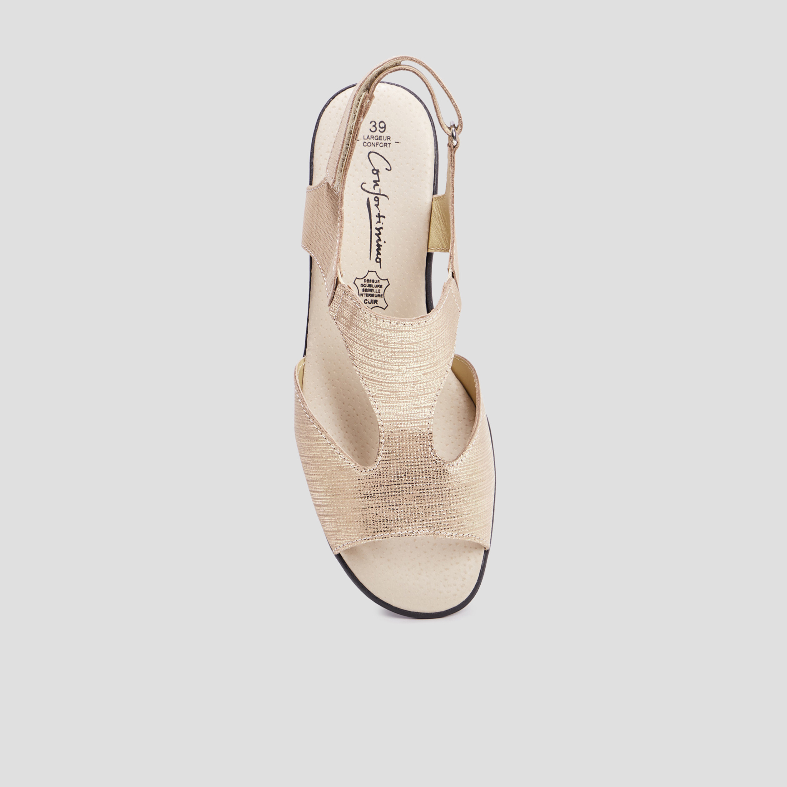 Sandales à talons pied large en cuir sable femme | La Halle