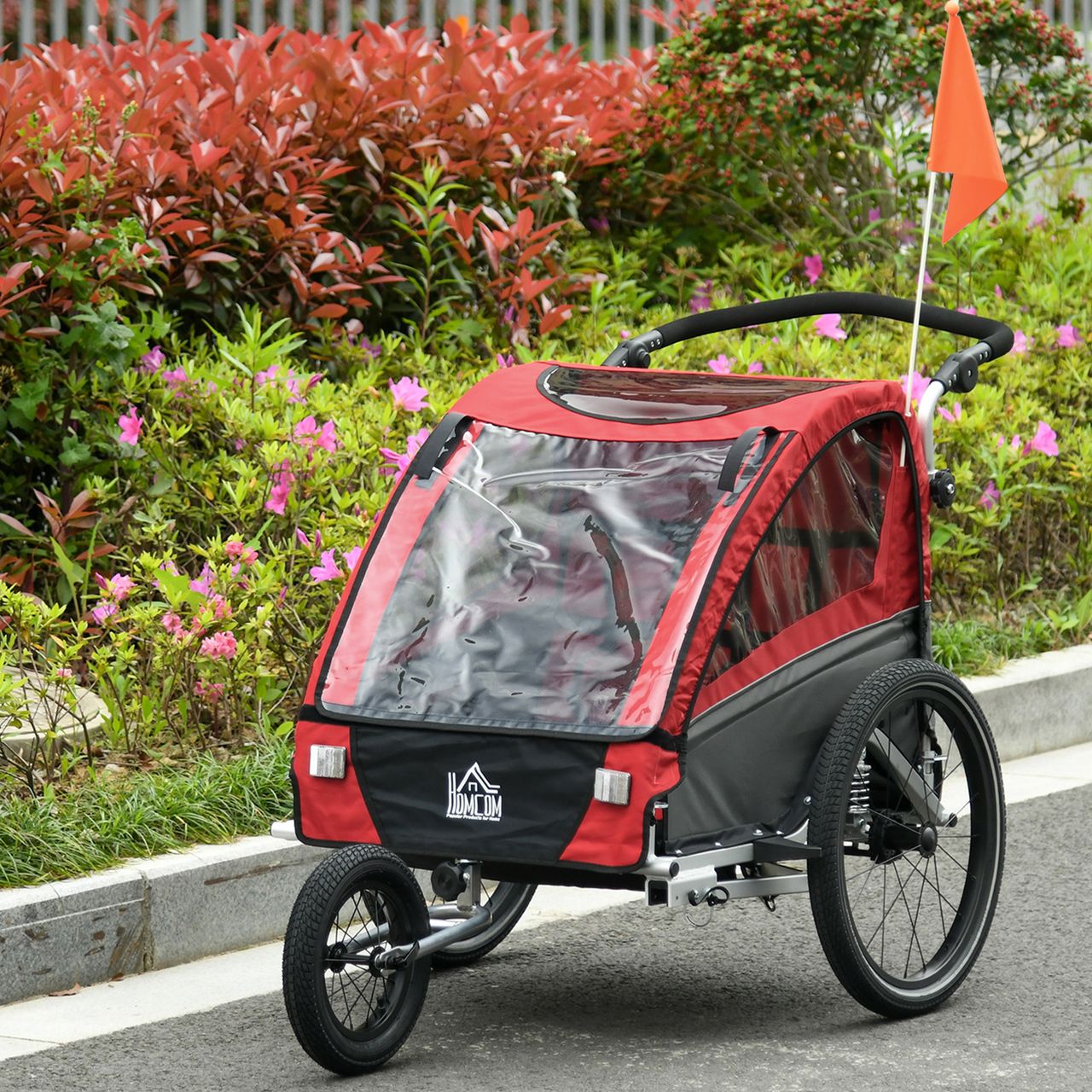 HOMCOM 3 in 1 Kinderanhänger Jogger Fahrradanhänger für 2 Kinder Alu Rot