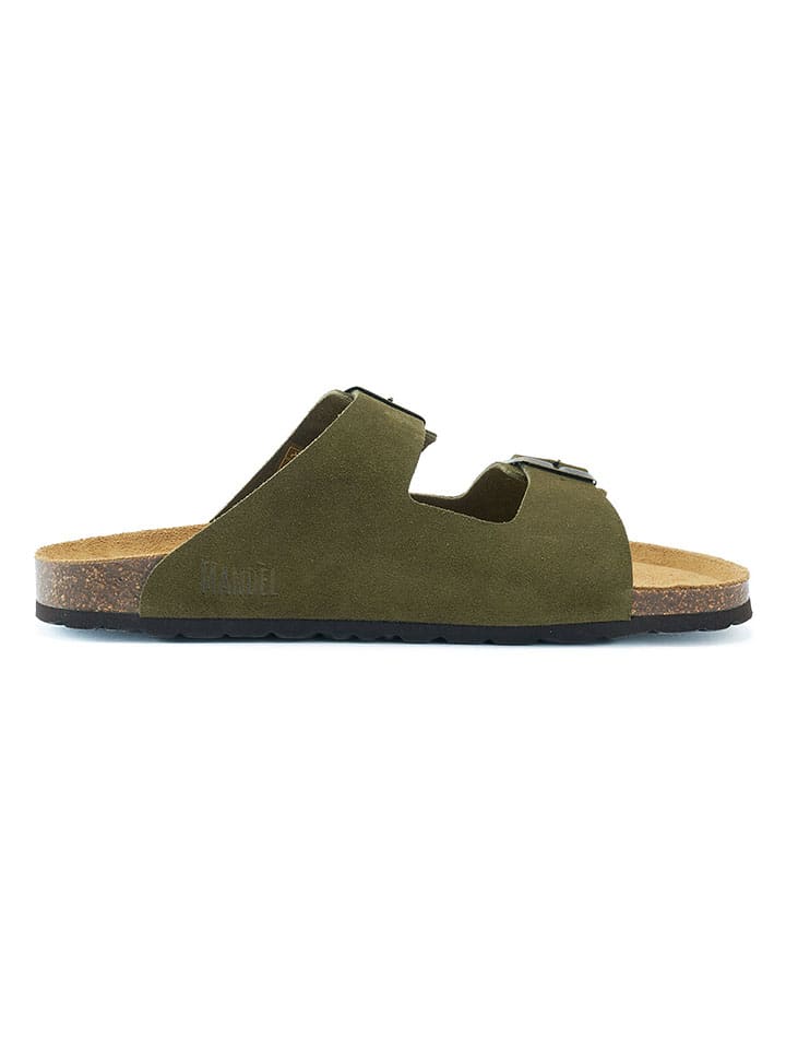 Mandel Leder-Pantoletten  in Khaki günstig kaufen