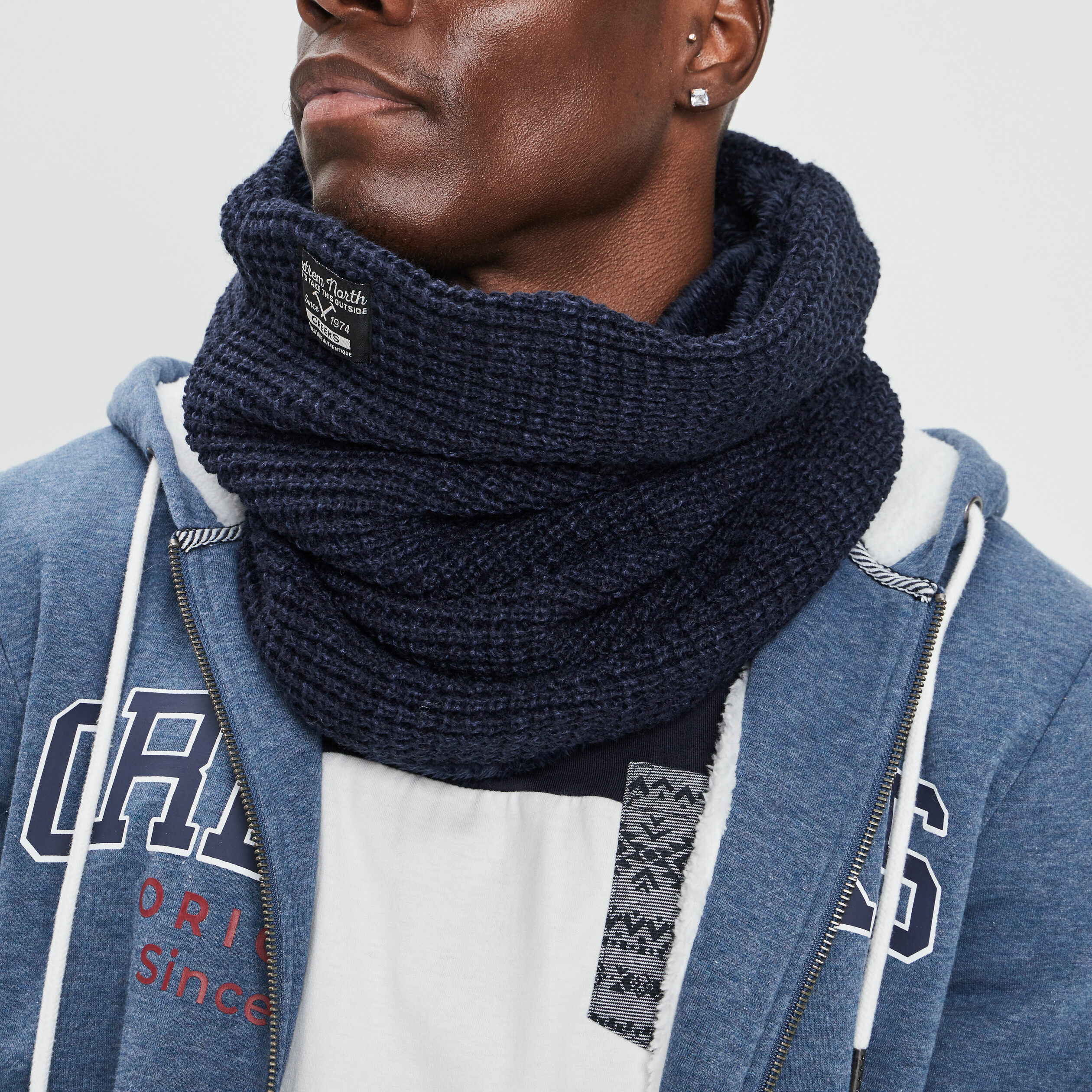 Snood doublé bleu marine homme | La Halle