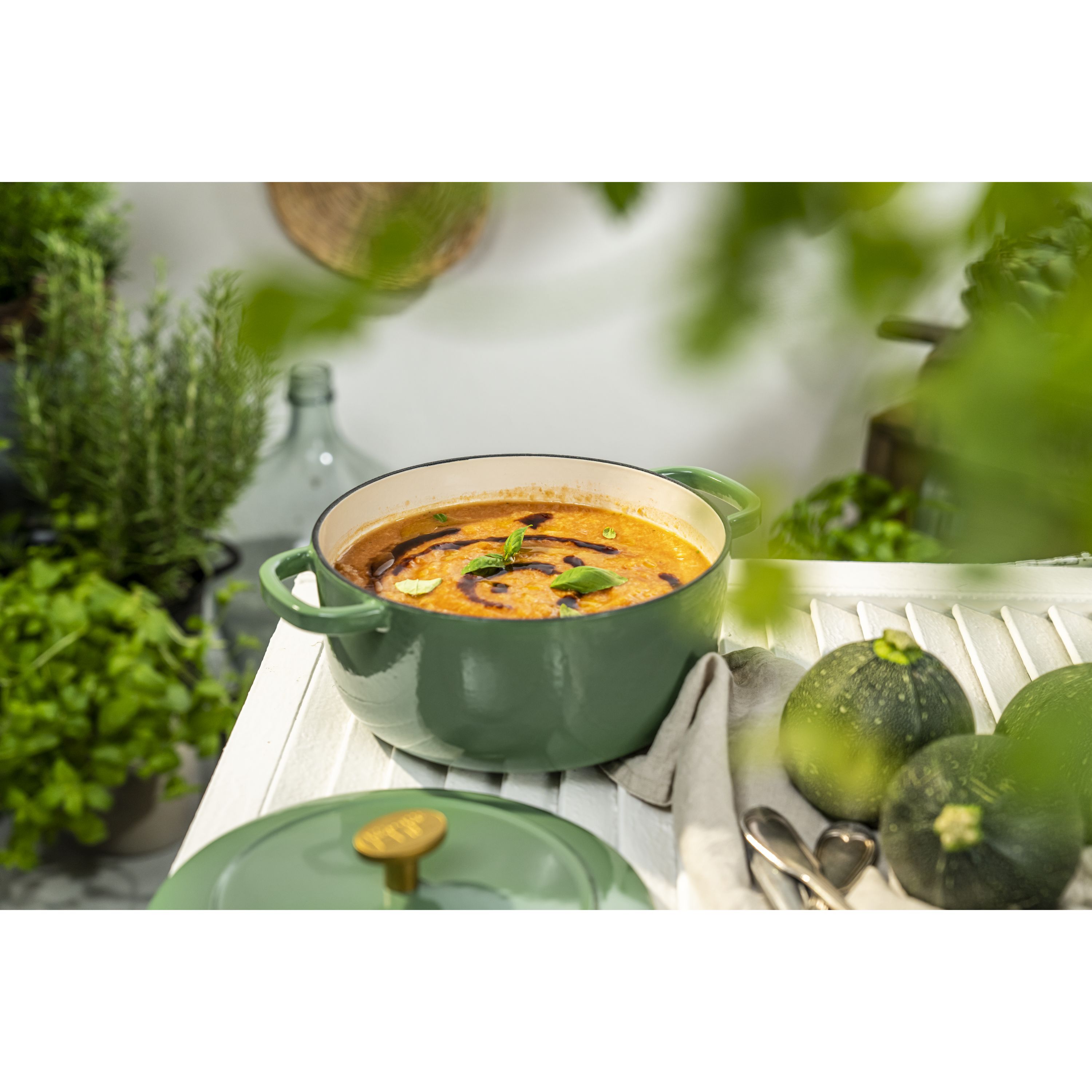 Cocotte 24 cm, rund, Grün, Gusseisen